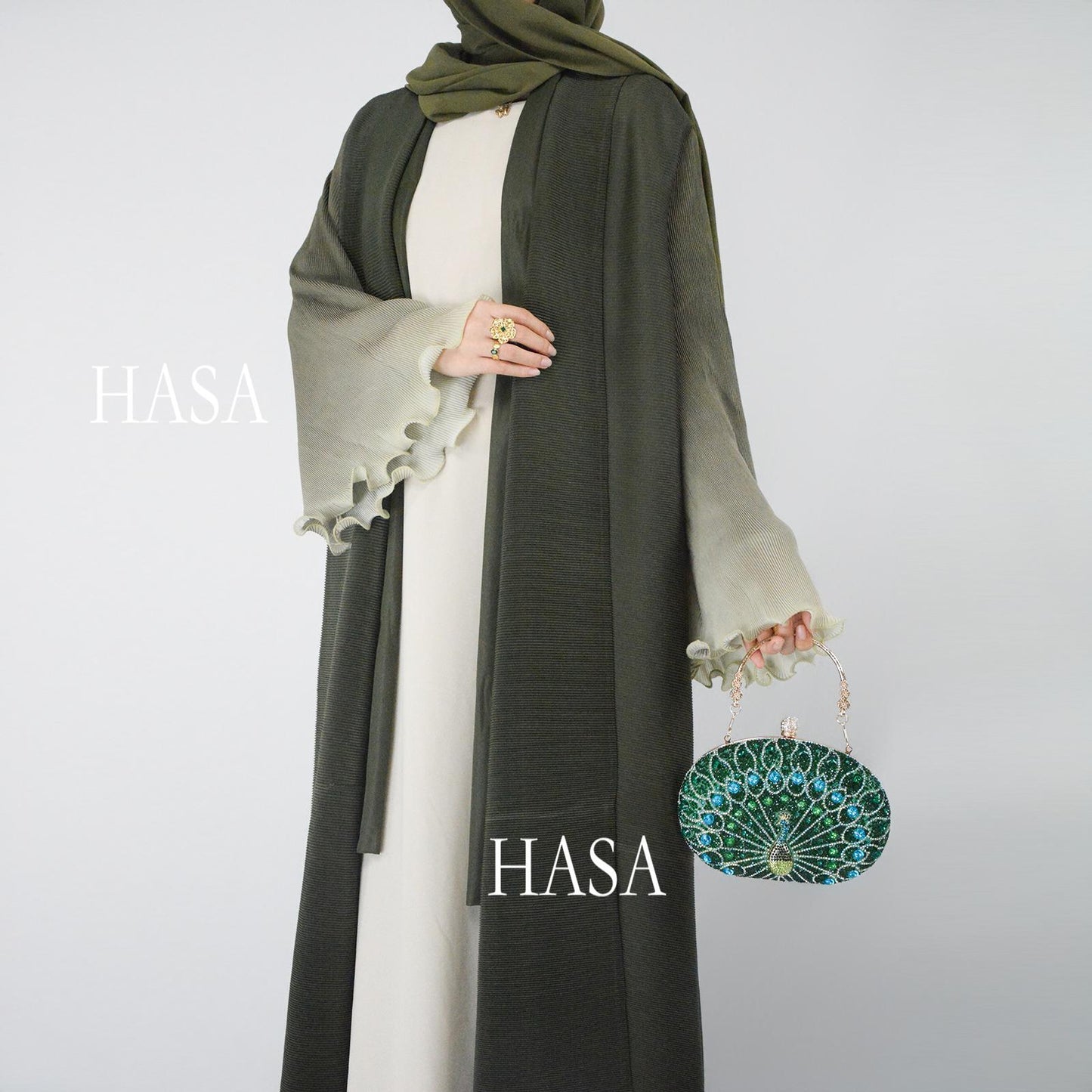 HASA's series HS6360 Summer Ombré Gradient Abaya with Pleats and Fluted Bell Cuffs
