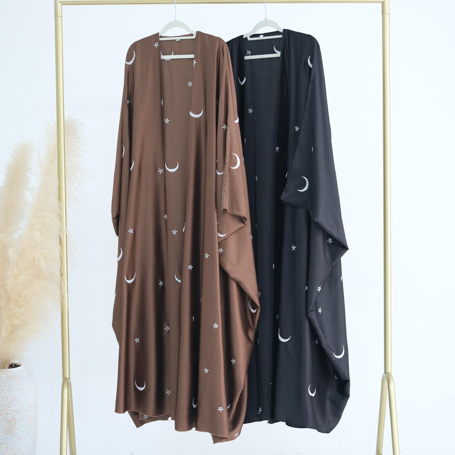 HASASERIES HS1171 Moon Embroidered Robe Kaftan Abaya
