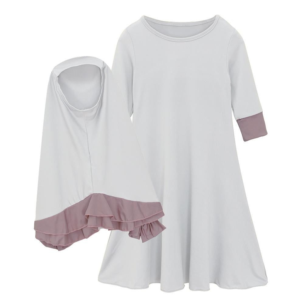 HASASERIES HS1203 Ensemble 2 pièces, Abaya pour enfant avec une couche de Khimar.