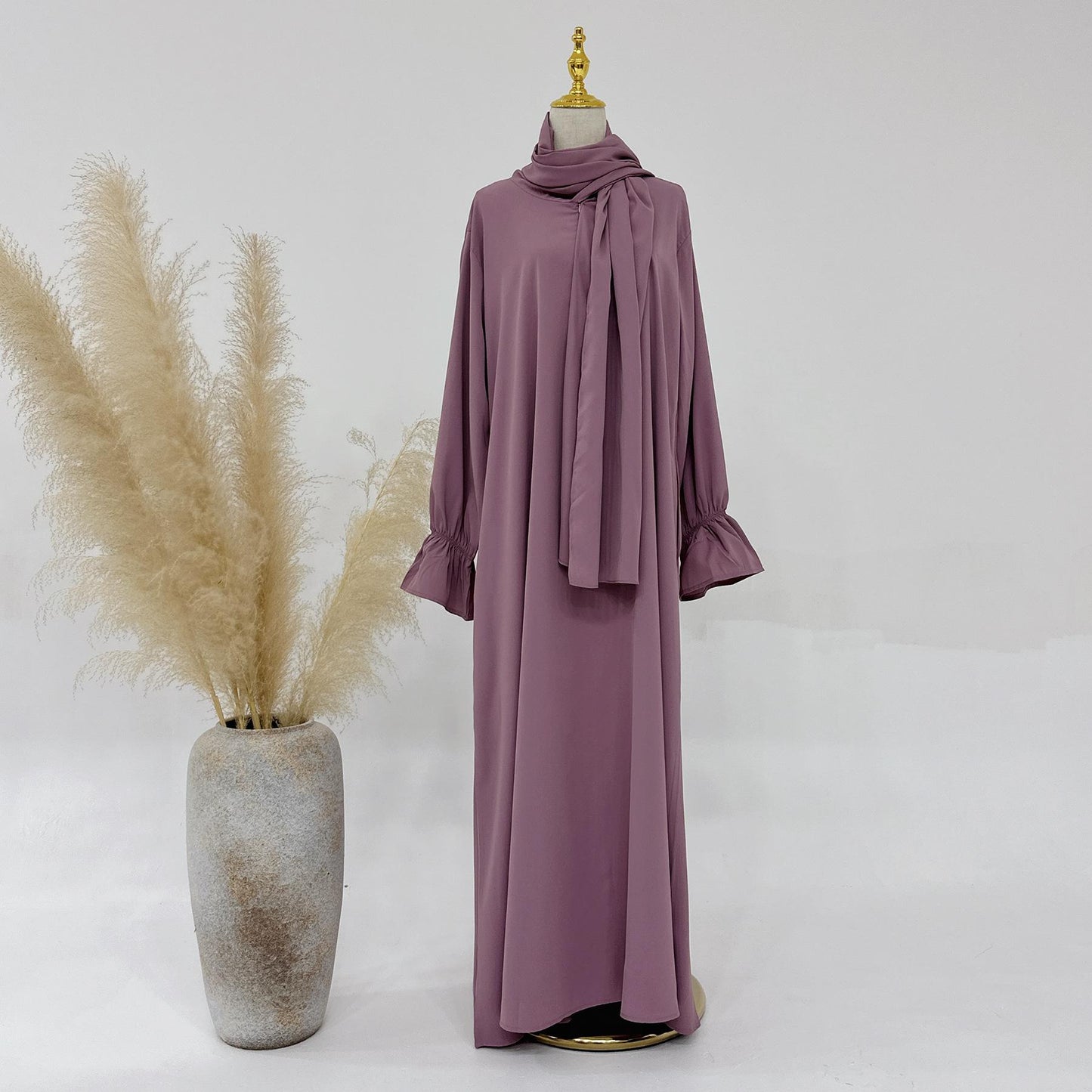 HASASERIES HS1173 Solid Color Hooded Abaya with Side Pocket