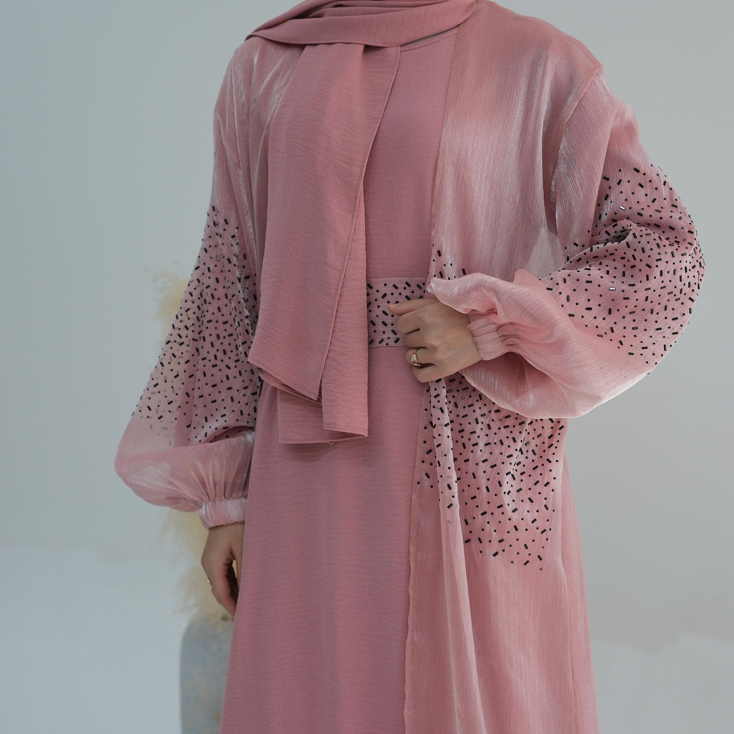 HASASERIES HS0932 3 Pcs Set Cardigan+Inner Dress+Hijab