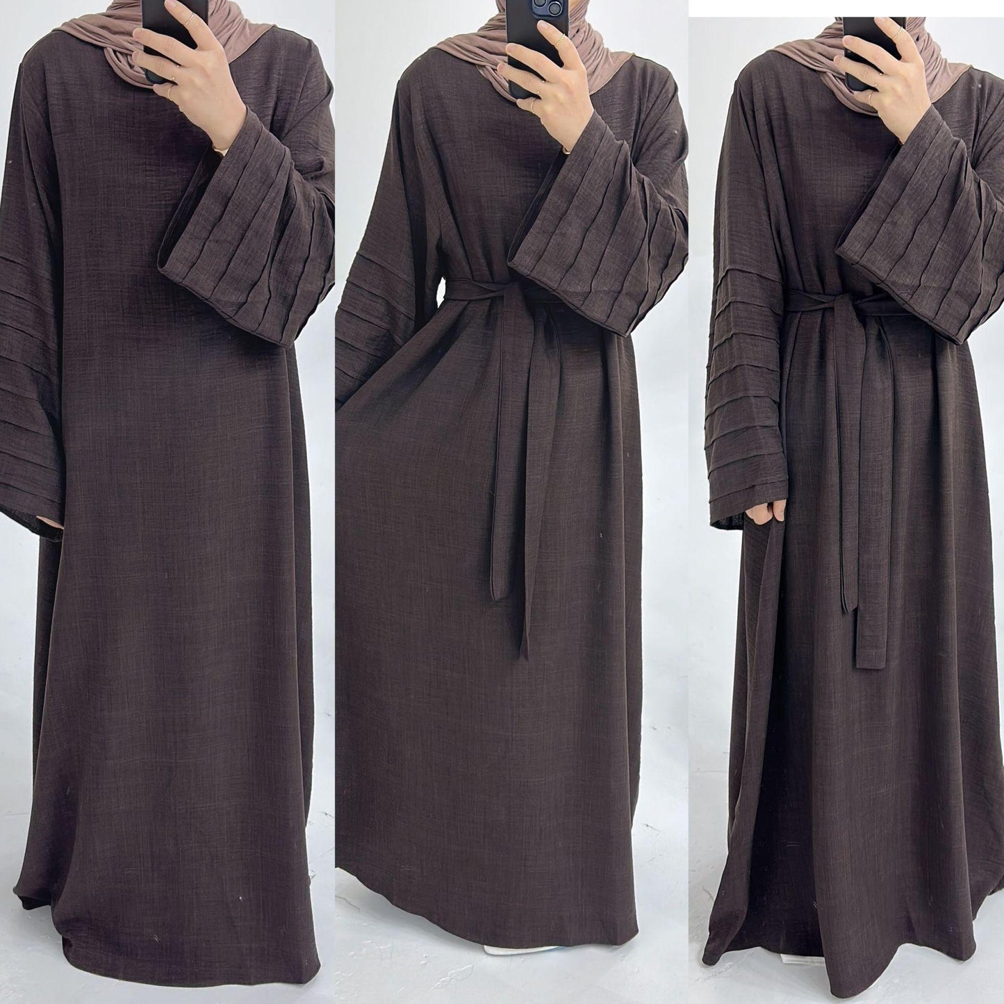 HASASERIES HS1179 Loose Fit Large Crepe Abaya Dress with Belt