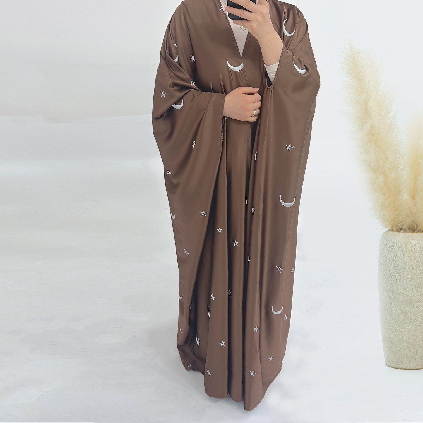 HASASERIES HS1171 Moon Embroidered Robe Kaftan Abaya