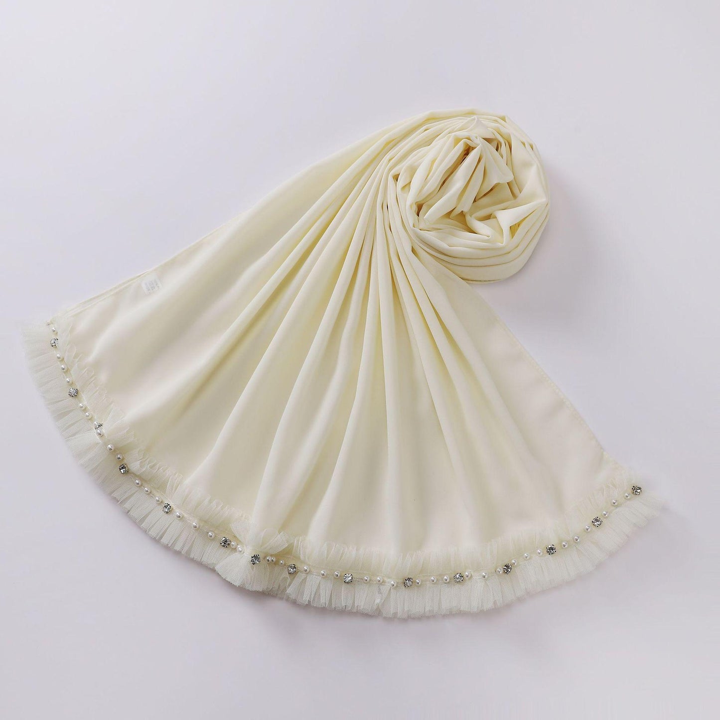 HASASERIES HS1118 Foulard en mousseline de soie et dentelle perlée