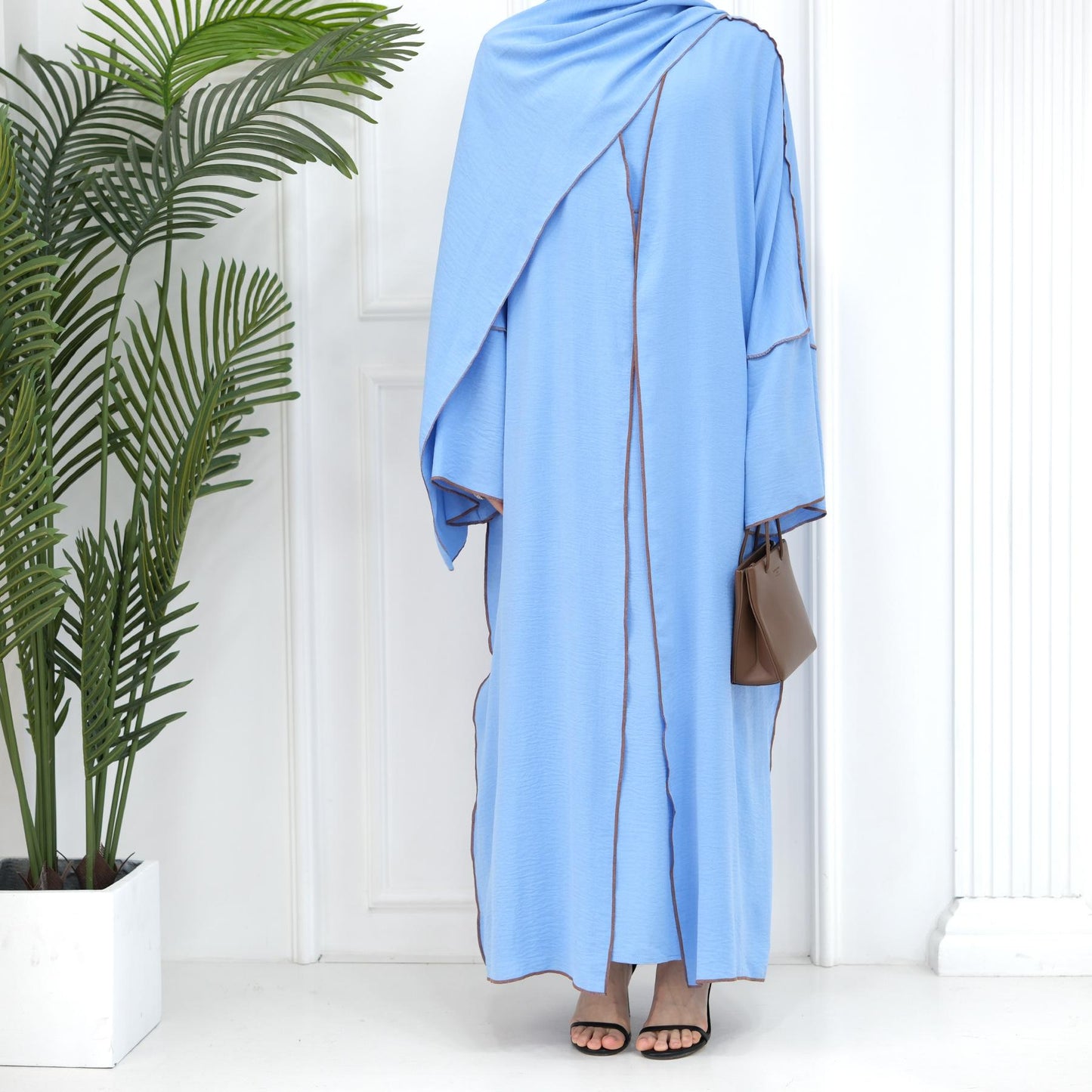 HASASERIES HS1095 3pcs Set Cardigan+without Sleeves Inner Dress+Hijab