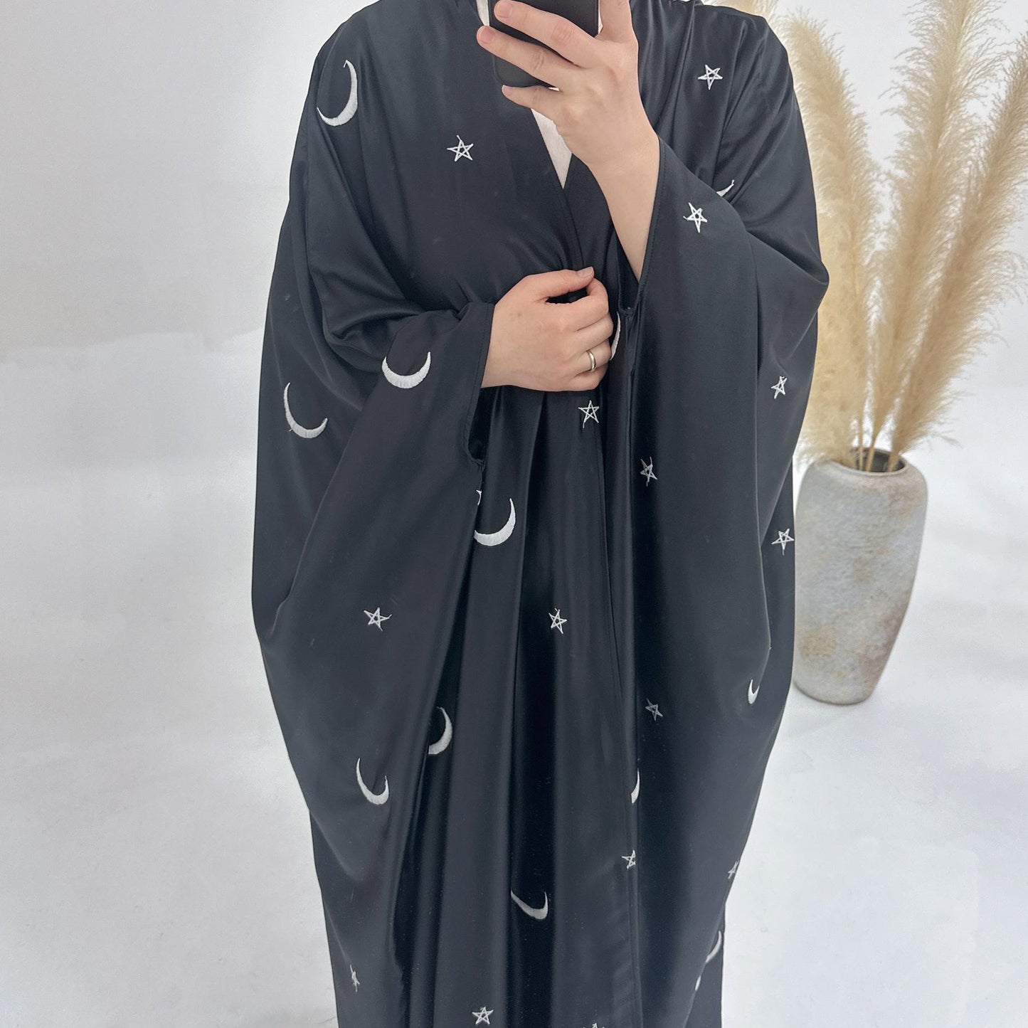 HASASERIES HS1171 Moon Embroidered Robe Kaftan Abaya