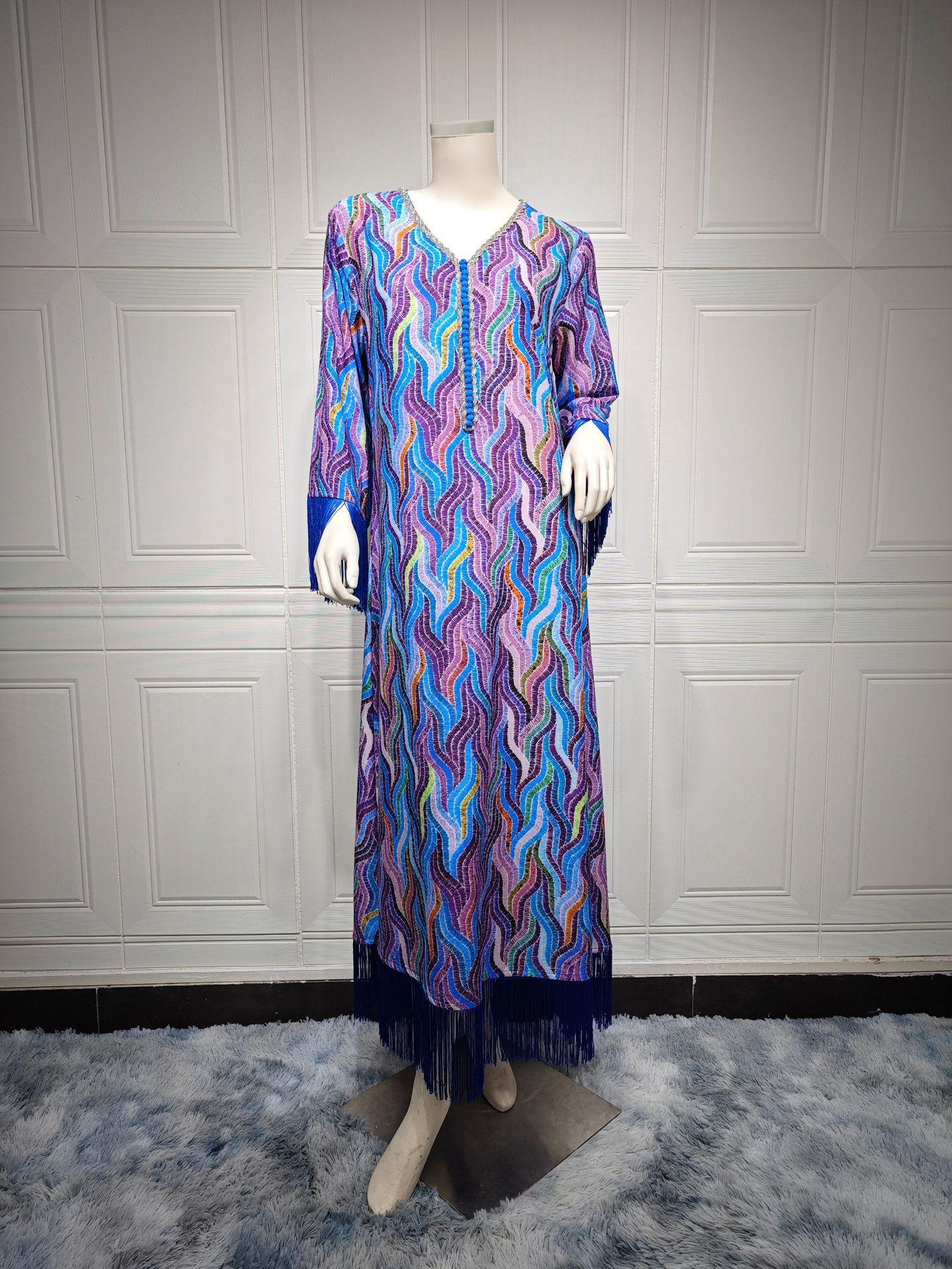 HASASERIES HS0521 Middle East Arab Dubai Muslim Robe Ladies Printed Casual Jalabiya Ethnic Clothing