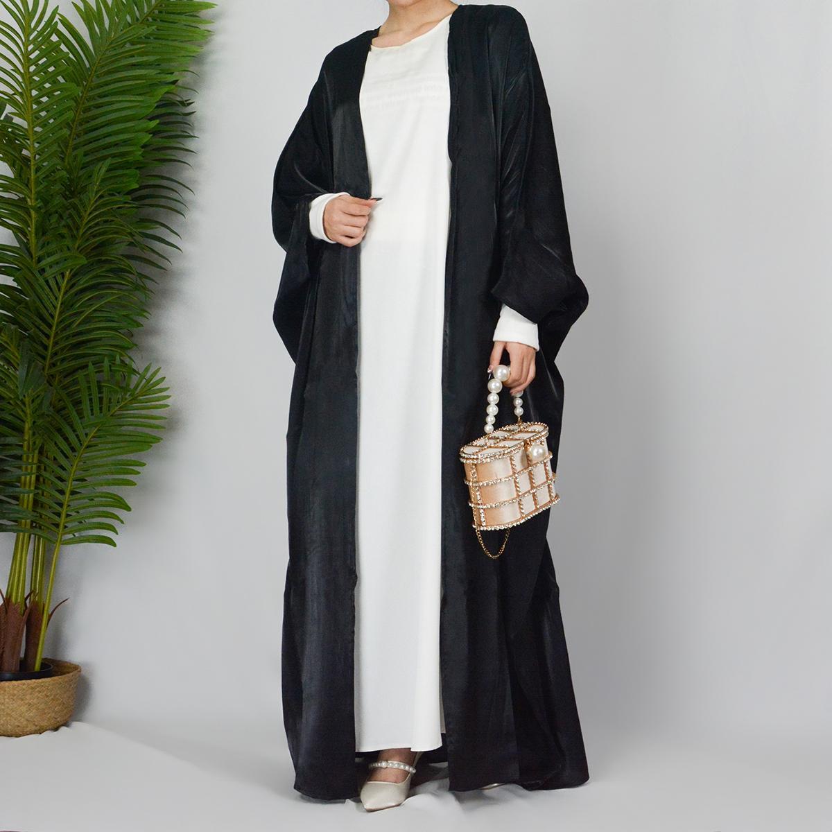 HASASERIES HS0466 Muslim Fashion Shiny Silk Bat Sleeves Robe