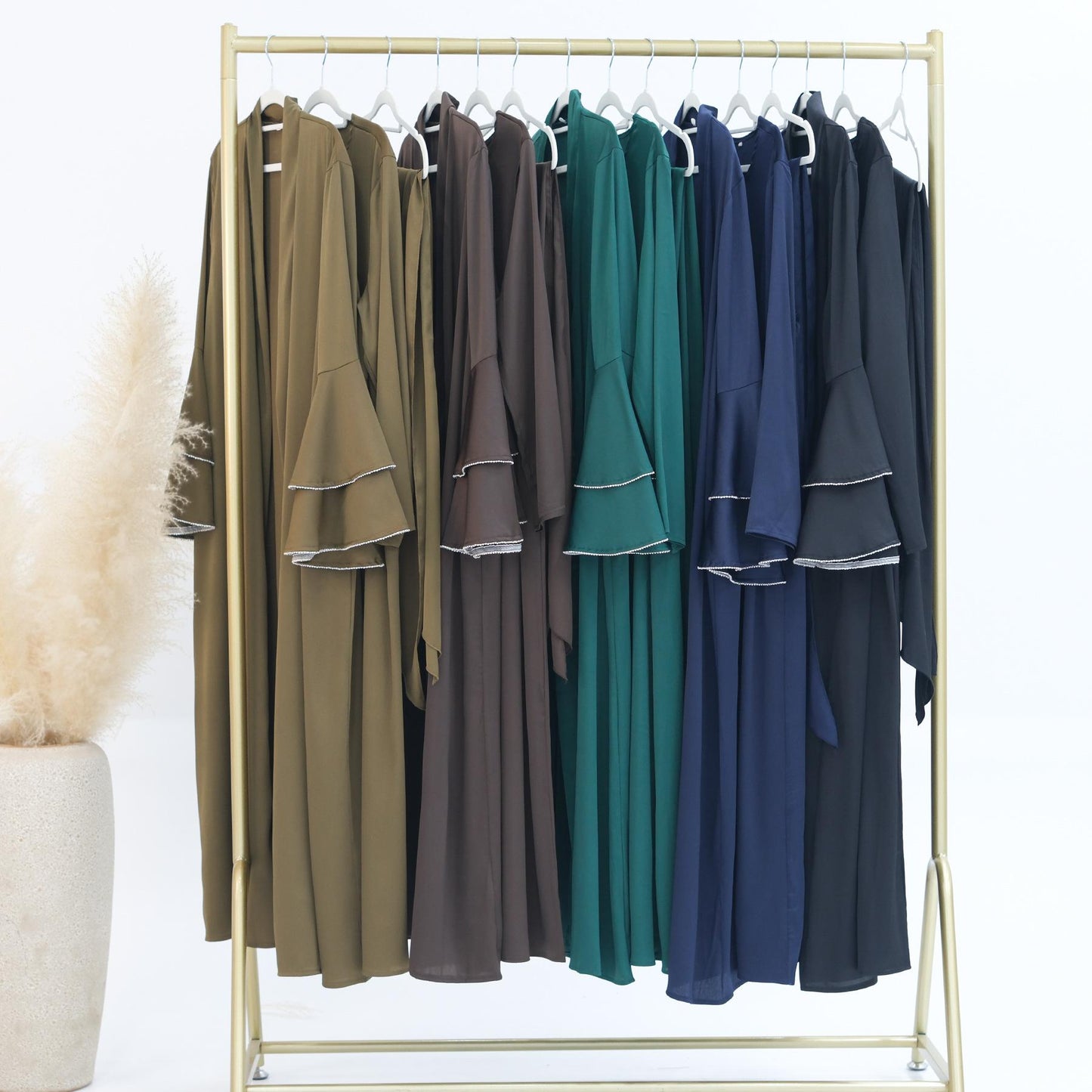 HASASERIES HS1188 Ensemble 3 pièces, cardigan en satin + robe intérieure + ceinture spéciale