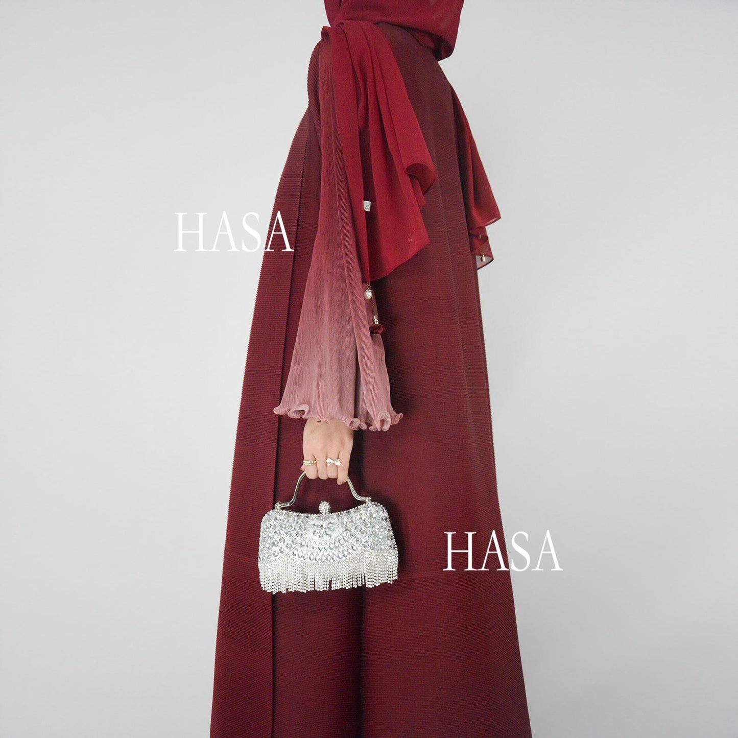 HASA's series HS6360 Summer Ombré Gradient Abaya with Pleats and Fluted Bell Cuffs
