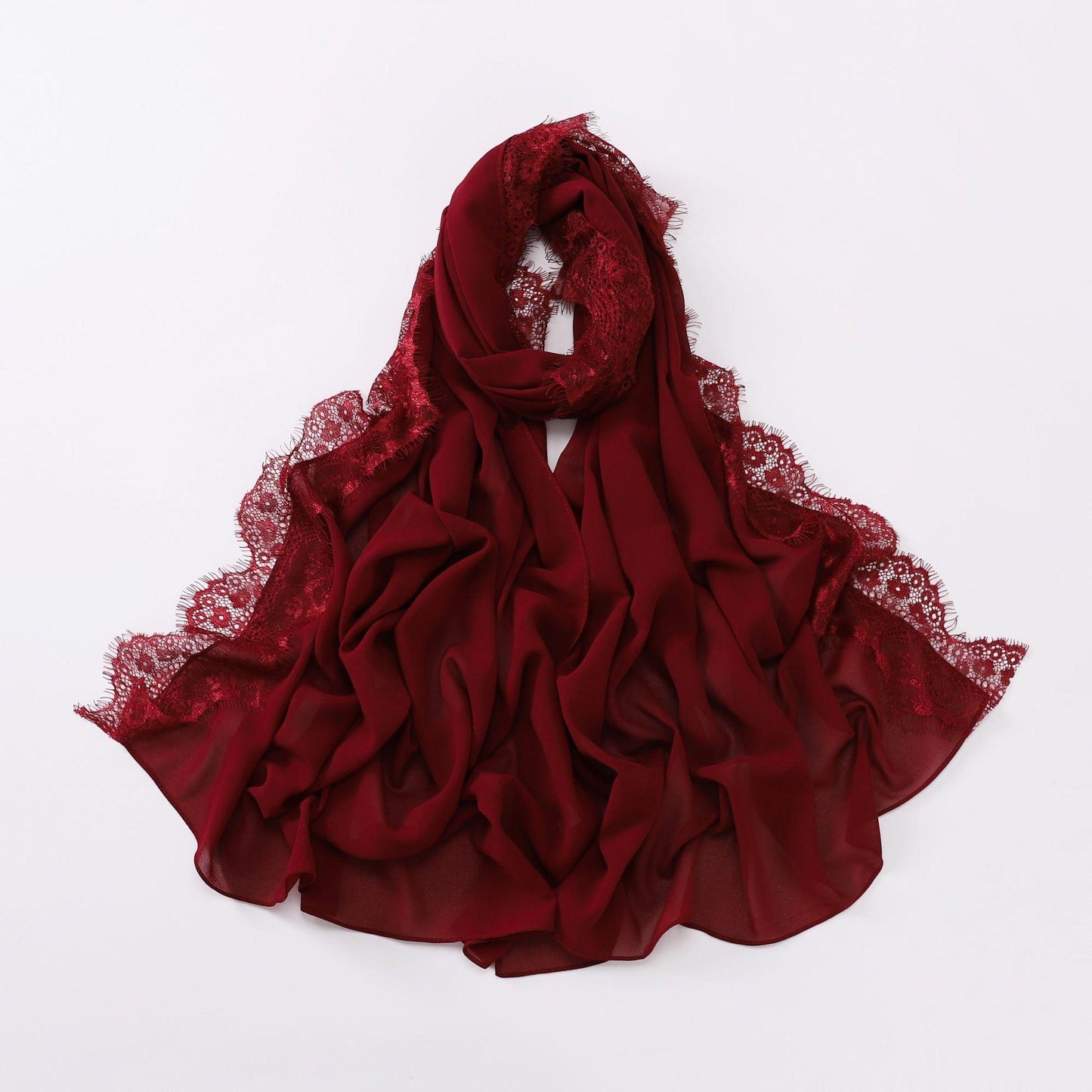 Bandeau Hijab en mousseline de soie avec bordure en dentelle HASASERIES HS1119