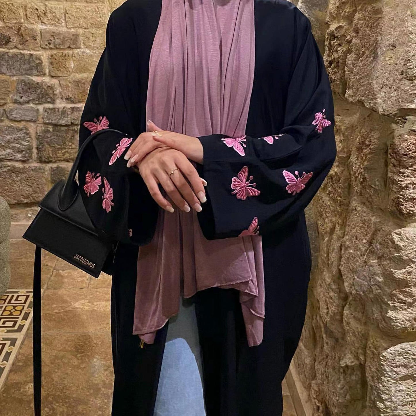 HASASERIES HS1040 Butterfly Embroidered Elegant Cardigan Robe