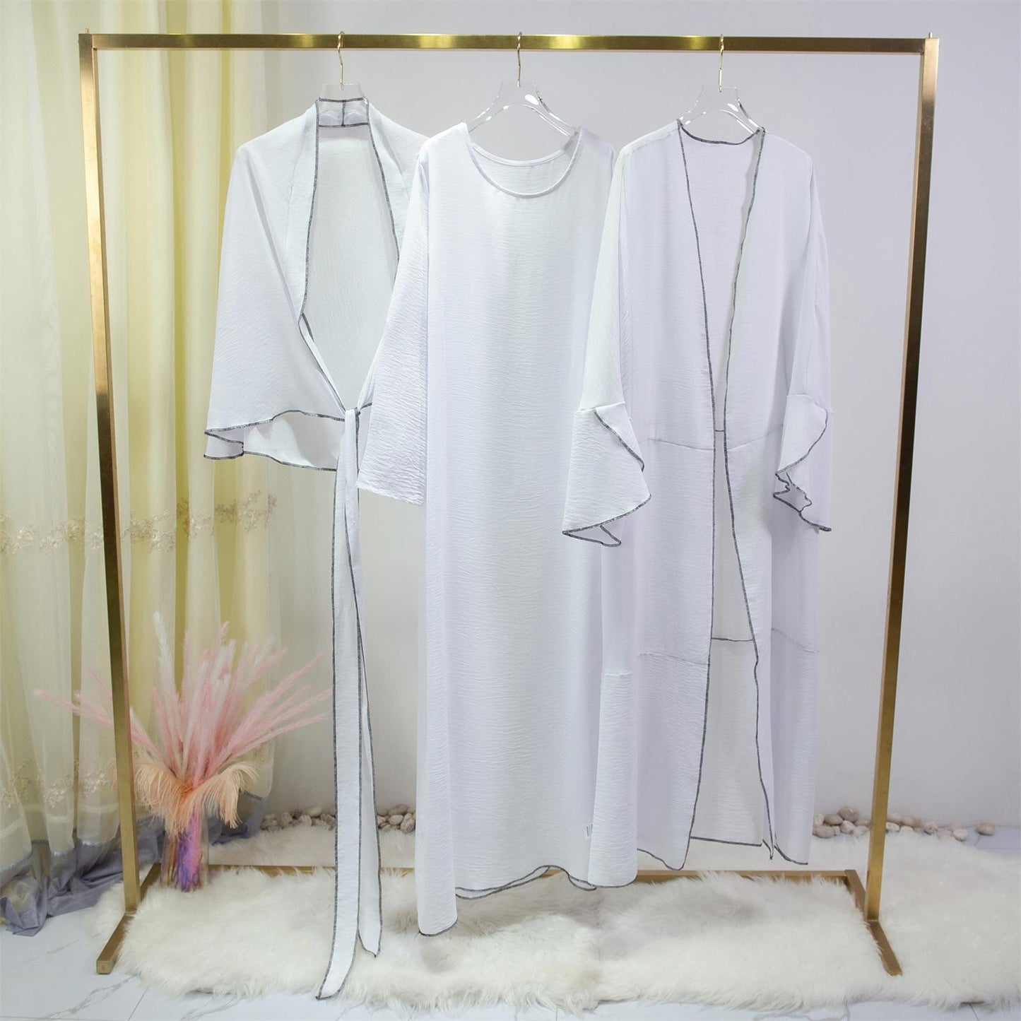 HASASERIES HS1098 3pcs Set Without Sleeves Inner Dress+Cardigan+special Belt