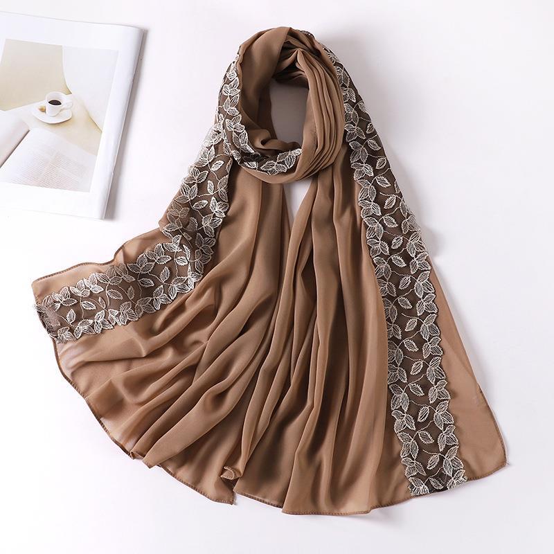 HASASERIES HS1130 Foulard en mousseline de soie et dentelle perlée