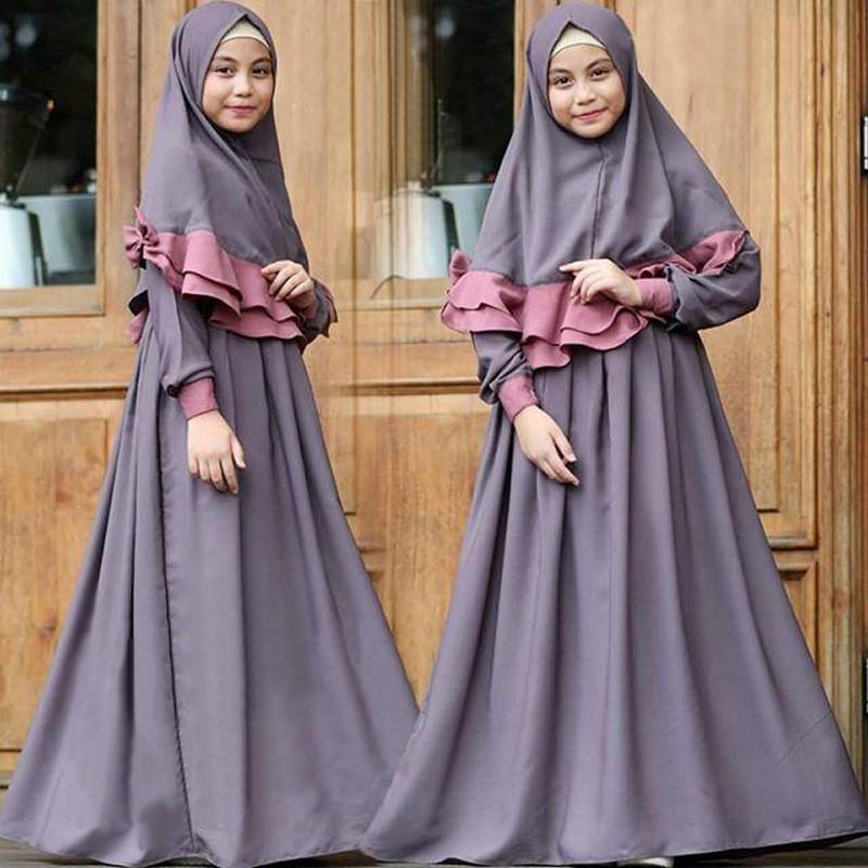 HASASERIES HS1203 Ensemble 2 pièces, Abaya pour enfant avec une couche de Khimar.