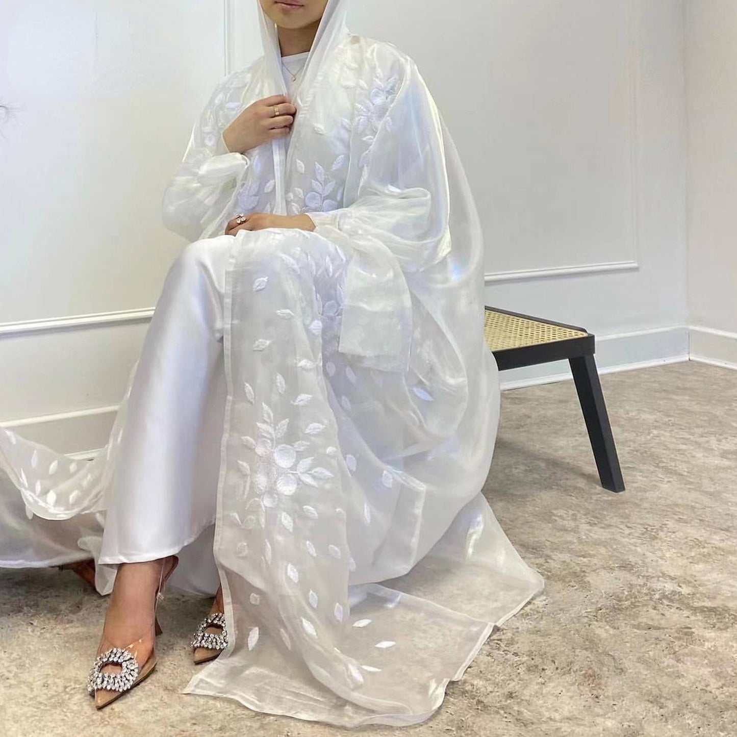 HASASERIES HS1015 1pcs Cardigan Printed Bubble Sleeves Elegant Long Skirt
