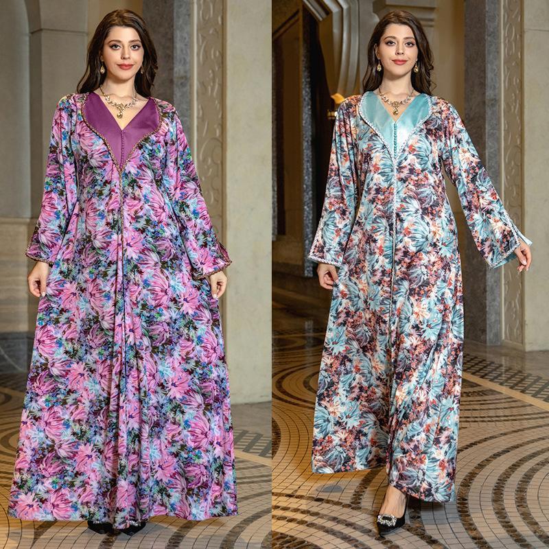 HASASERIES HS1070 Fashionable Printed Diamond Set Robe