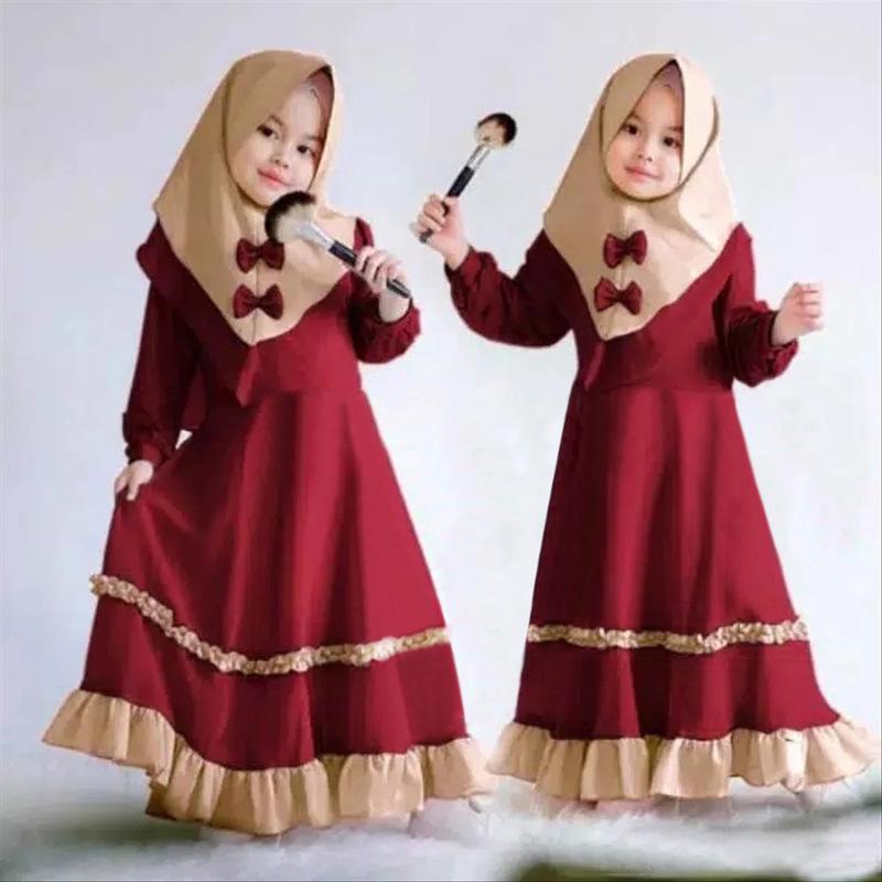 HASASERIES HS1205 Ensemble 2 pièces, Abaya pour enfant avec une couche de Khimar.