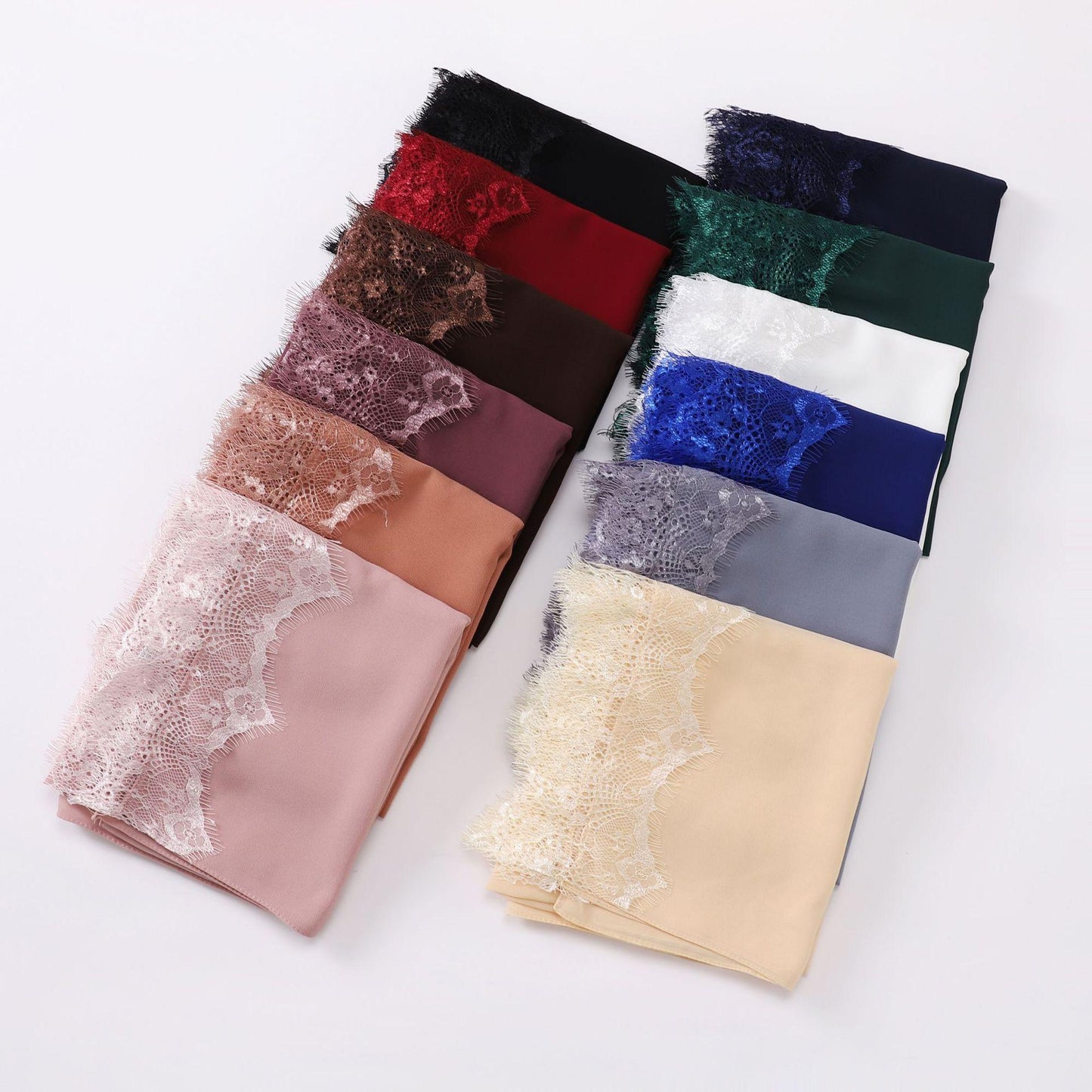 Bandeau Hijab en mousseline de soie avec bordure en dentelle HASASERIES HS1119