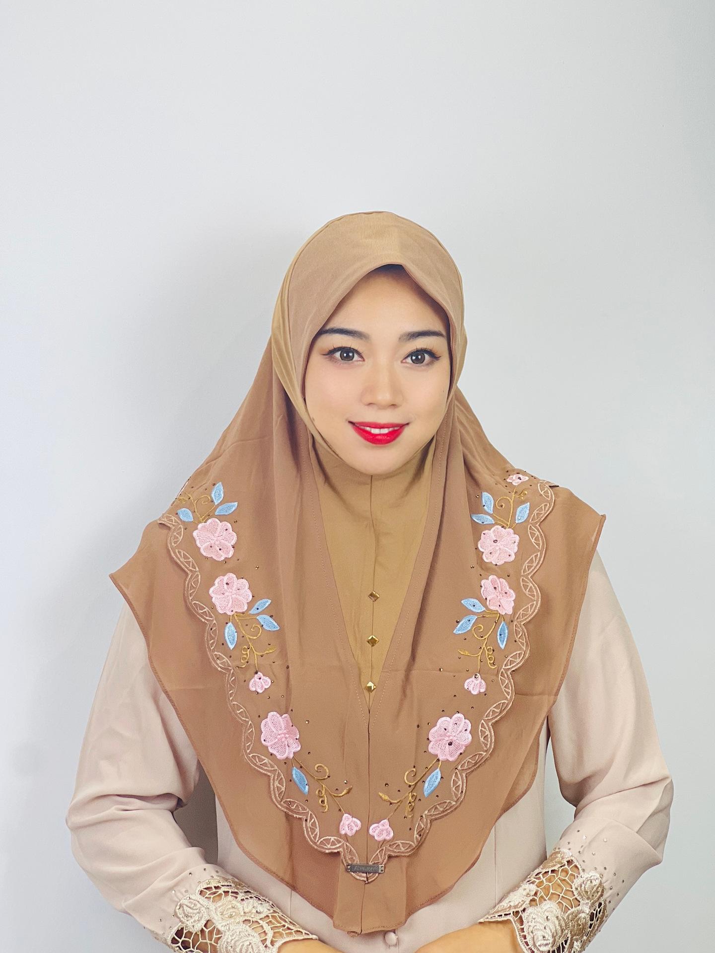 HASASERIES HS1105 Double Layered Floral Embroidered Lace Headscarf for Women