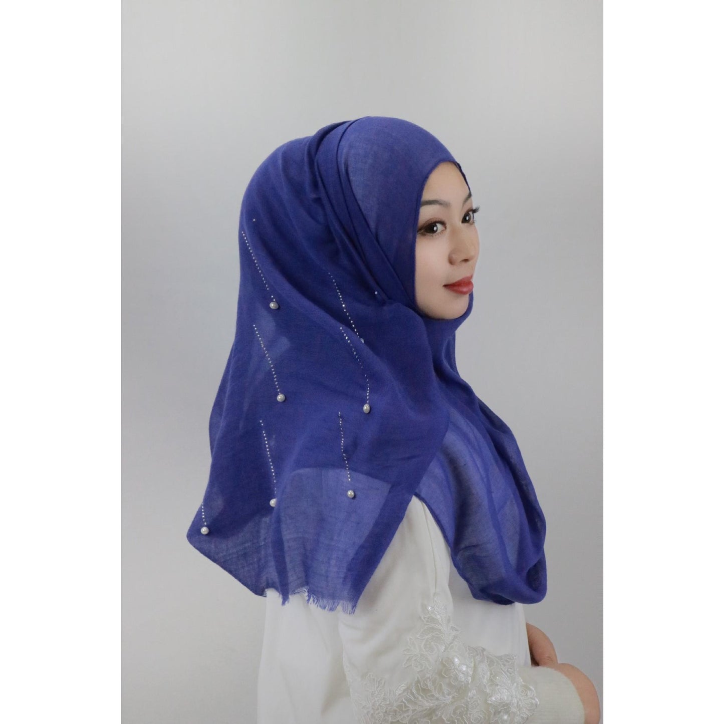 HASASERIES HS1106 Solid Color Scarf Long Beaded Shawl Headband