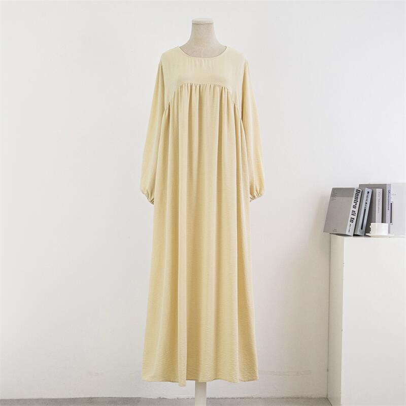 HS0470 Crepe Loose Plus Size Long Sleeve Solid Color Pullover Robe Pocket