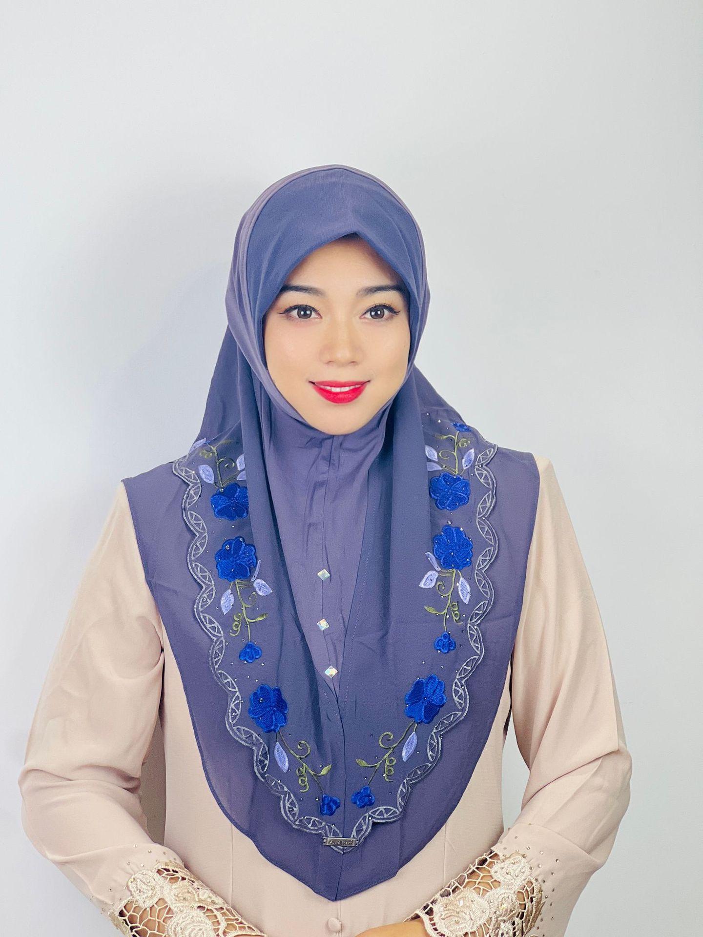 HASASERIES HS1105 Double Layered Floral Embroidered Lace Headscarf for Women