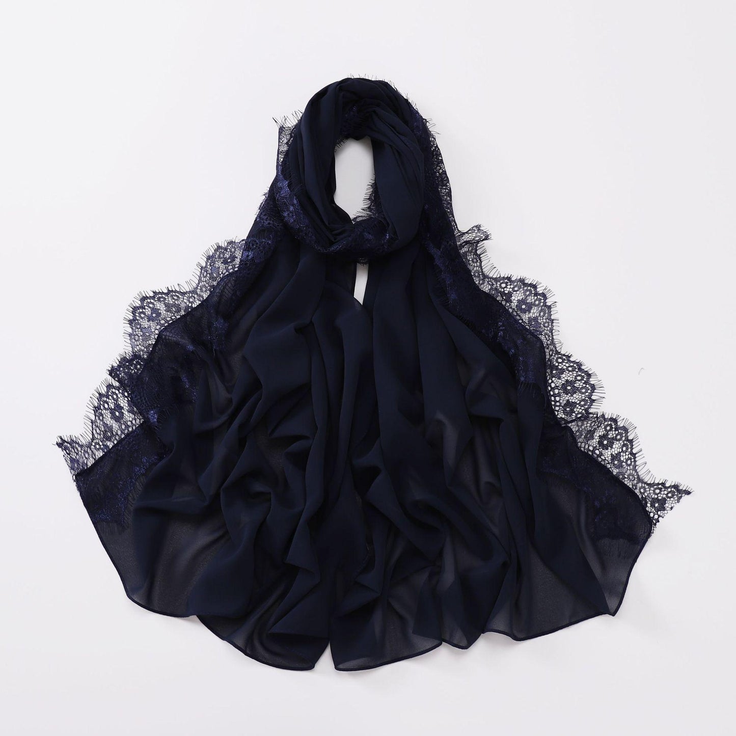 Bandeau Hijab en mousseline de soie avec bordure en dentelle HASASERIES HS1119
