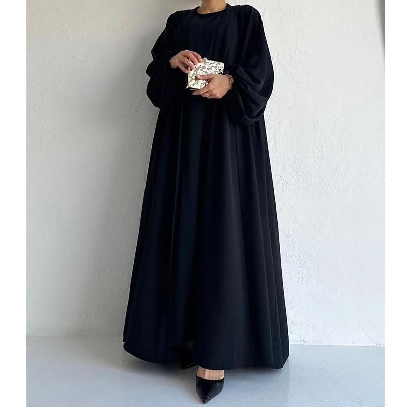 HS0479 Two Pieces Set Nidha Open Abaya with Bubble Sleeves and Inner Dress