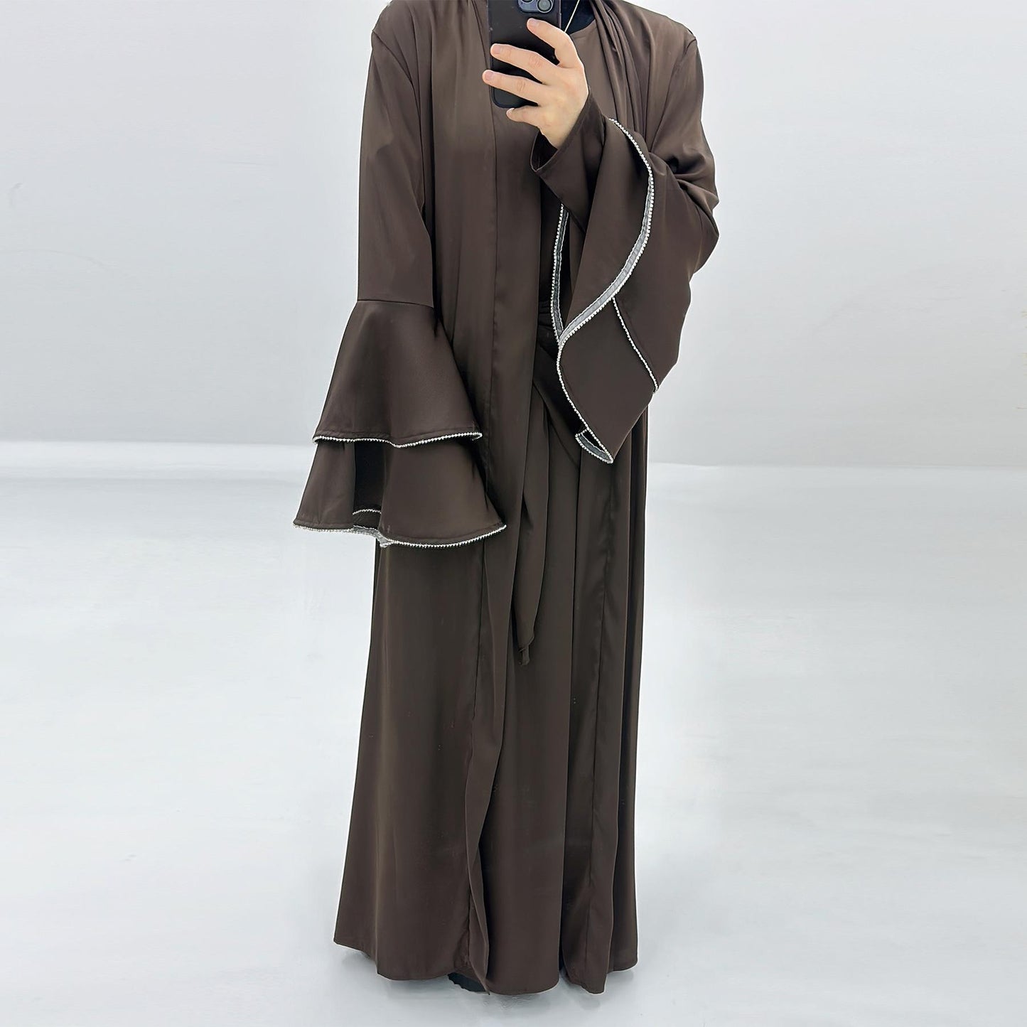 HASASERIES HS1188 Ensemble 3 pièces, cardigan en satin + robe intérieure + ceinture spéciale