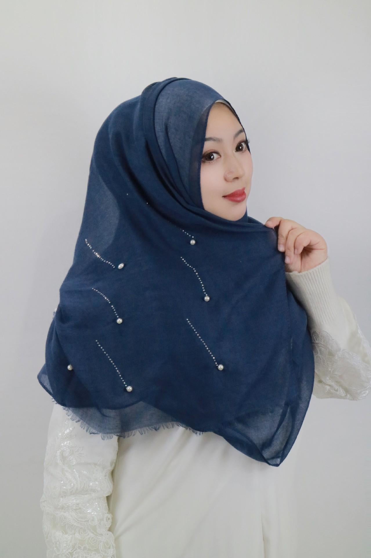 HASASERIES HS1106 Solid Color Scarf Long Beaded Shawl Headband