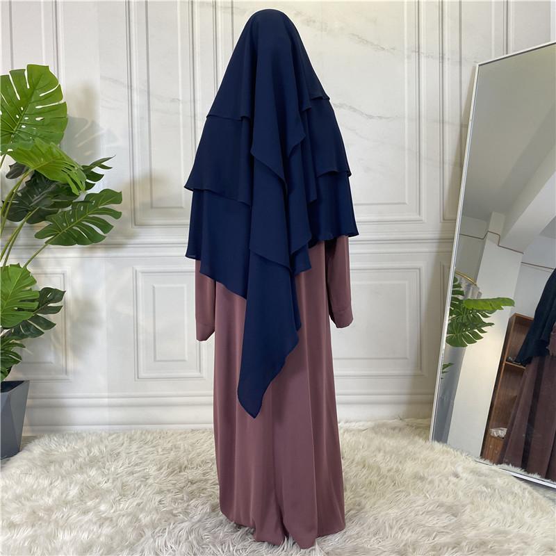 HS0454 حجاب شيفون بلون سادة مكون من ثلاث طبقات
