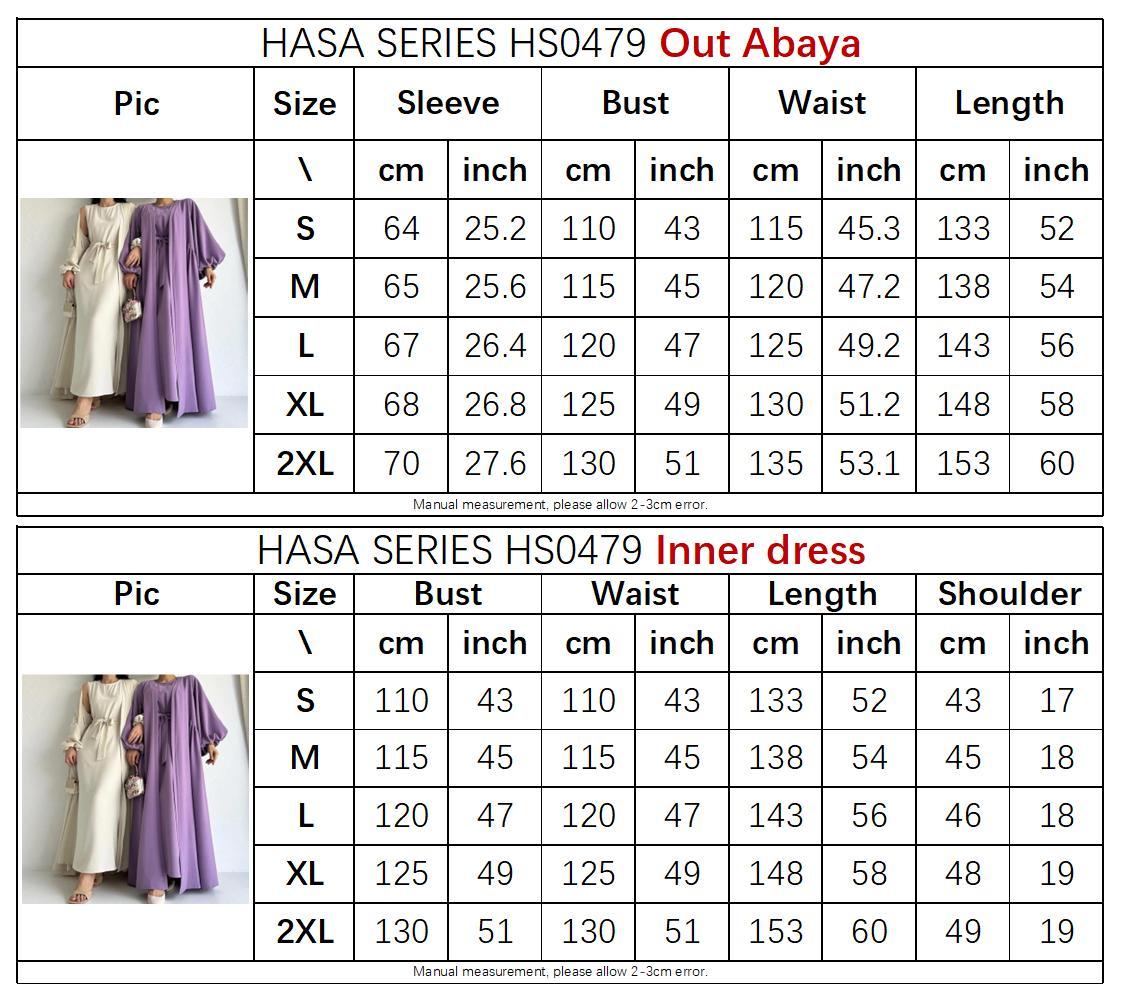 HS0479 Two Pieces Set Nidha Open Abaya with Bubble Sleeves and Inner Dress