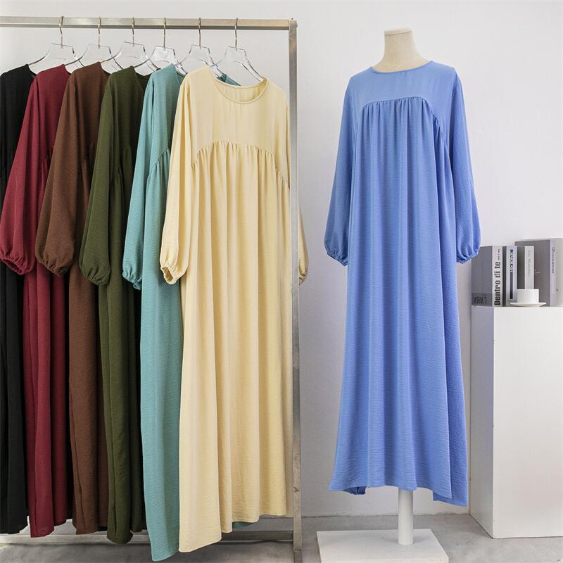 HS0470 Crepe Loose Plus Size Long Sleeve Solid Color Pullover Robe Pocket