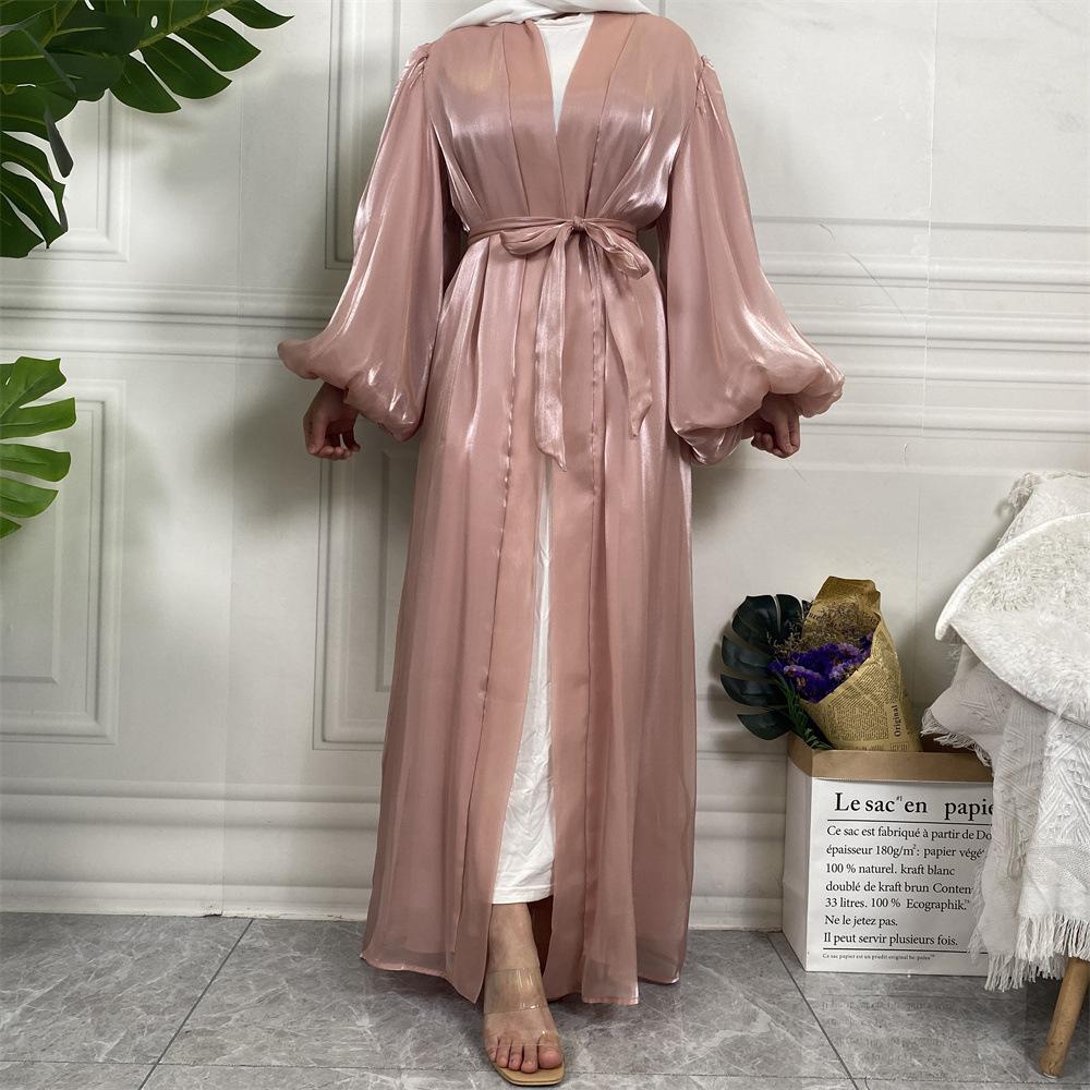 HASASERIES HS0929 Shiny Silk Balloon Sleeves Lined Cardigan