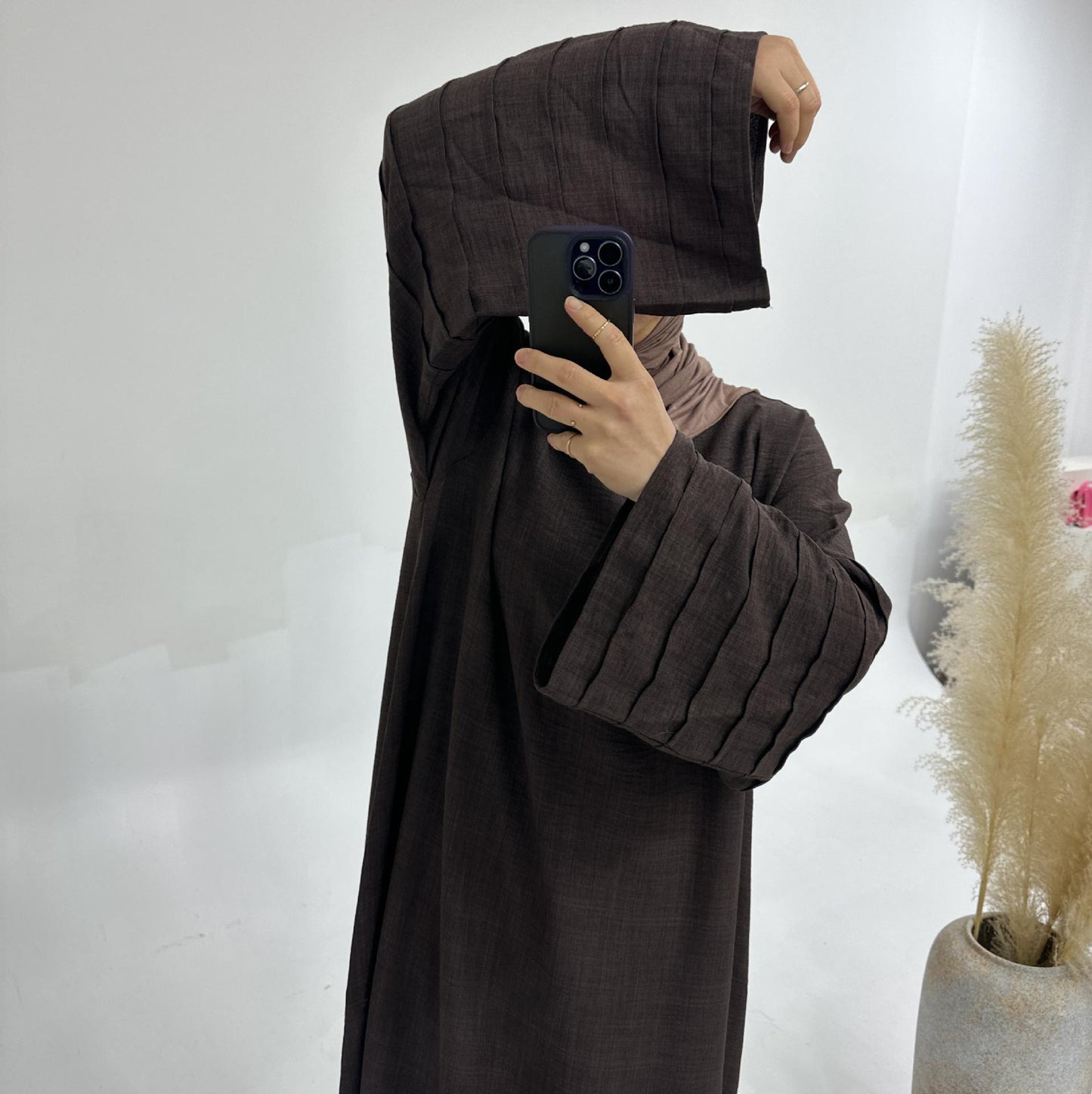 HASASERIES HS1179 Loose Fit Large Crepe Abaya Dress with Belt