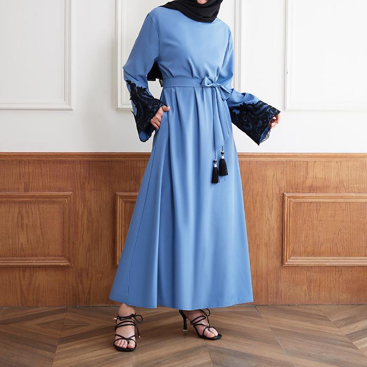 HASASERIES HS0627 Embroidered Sequin Cuff Robe