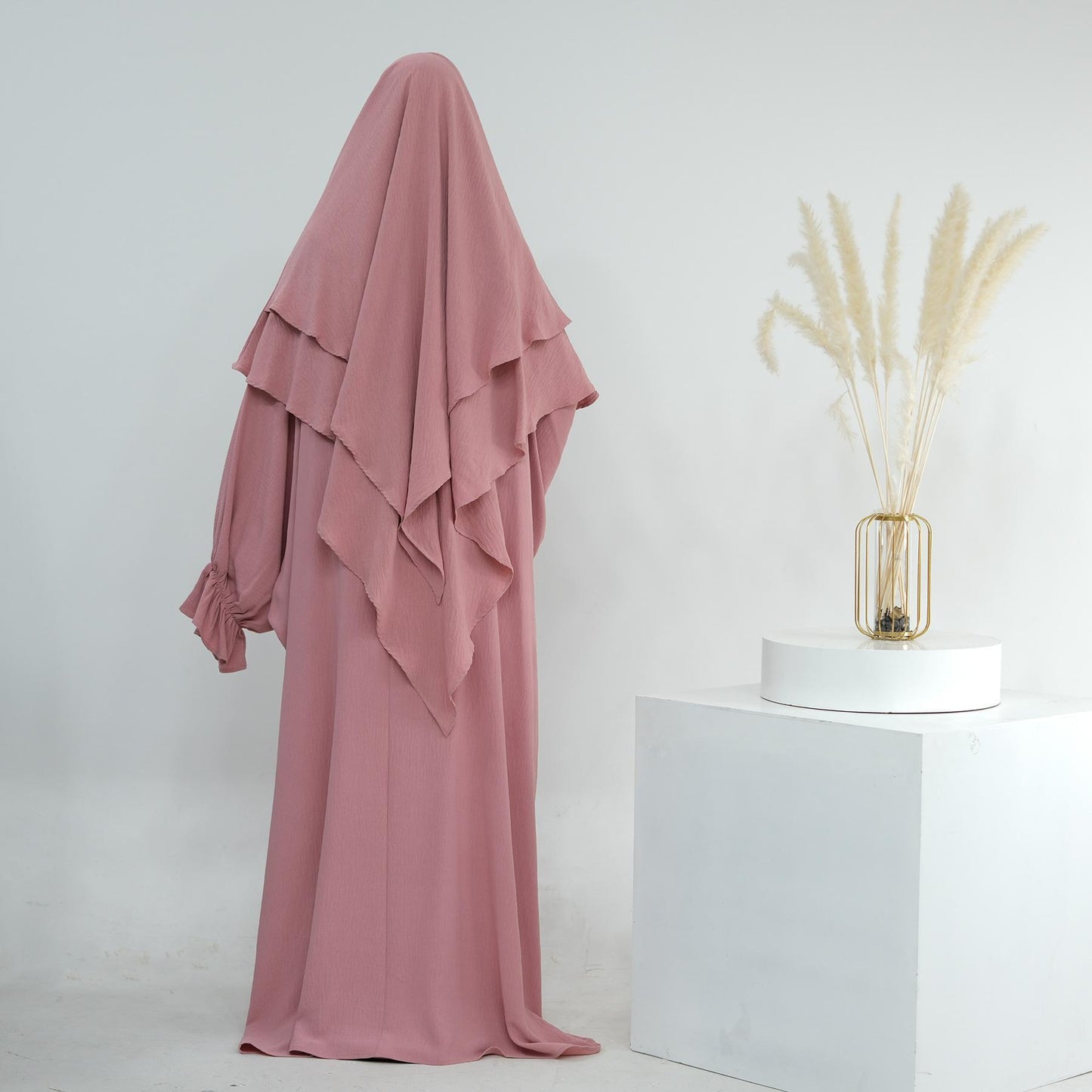 HASASERIES HS1044 2pcs Set Abaya with Two Layer Khimar