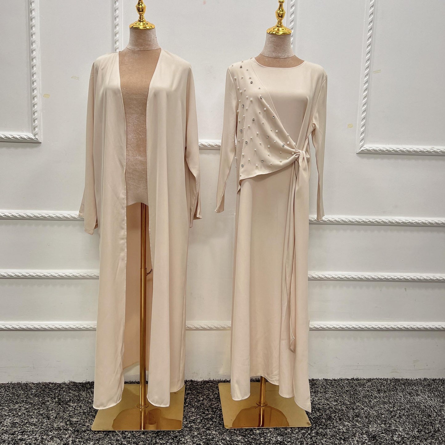 HASASERIES HS1012 Ensemble 2 pièces Cardigan de couleur unie + robe intérieure