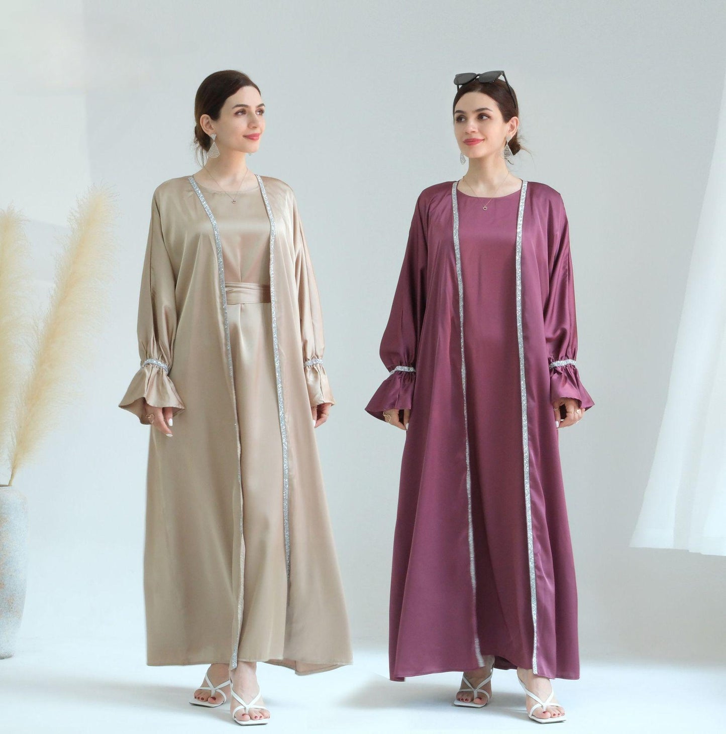 HASASERIES HS0567 Beaded Trumpet Sleeve Robe and Sleeveless Skirt with Inside Two-piece Suit