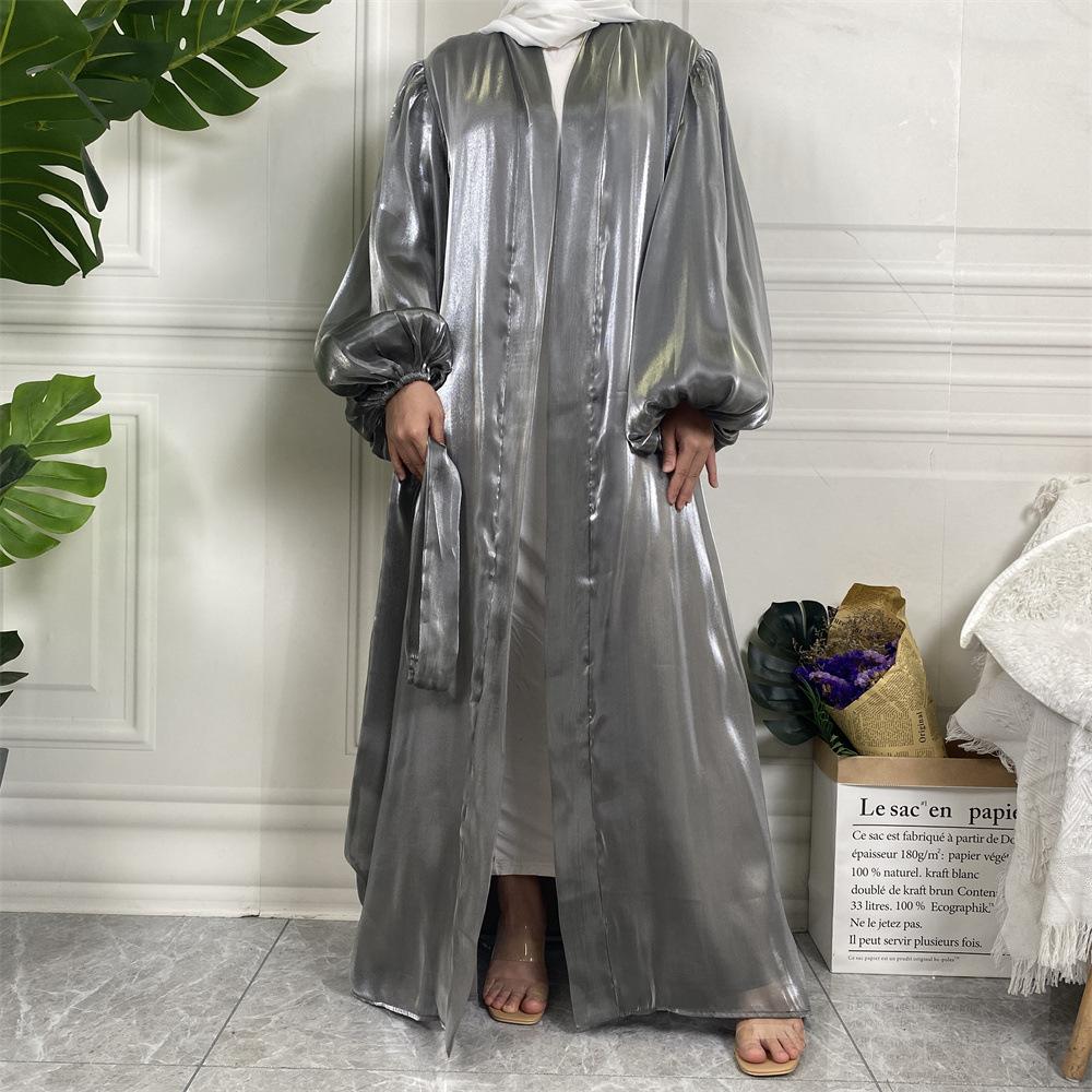 HASASERIES HS0929 Shiny Silk Balloon Sleeves Lined Cardigan