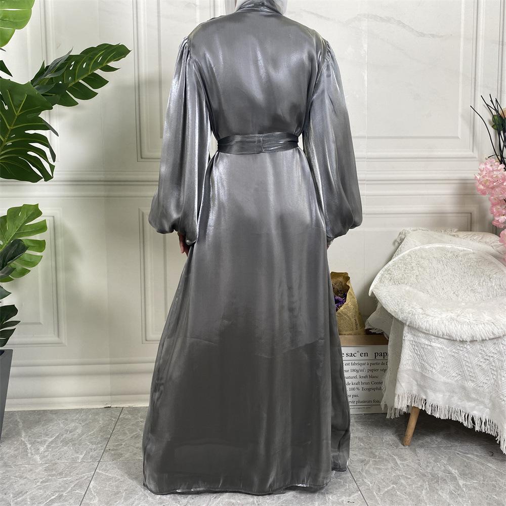 HASASERIES HS0929 Shiny Silk Balloon Sleeves Lined Cardigan