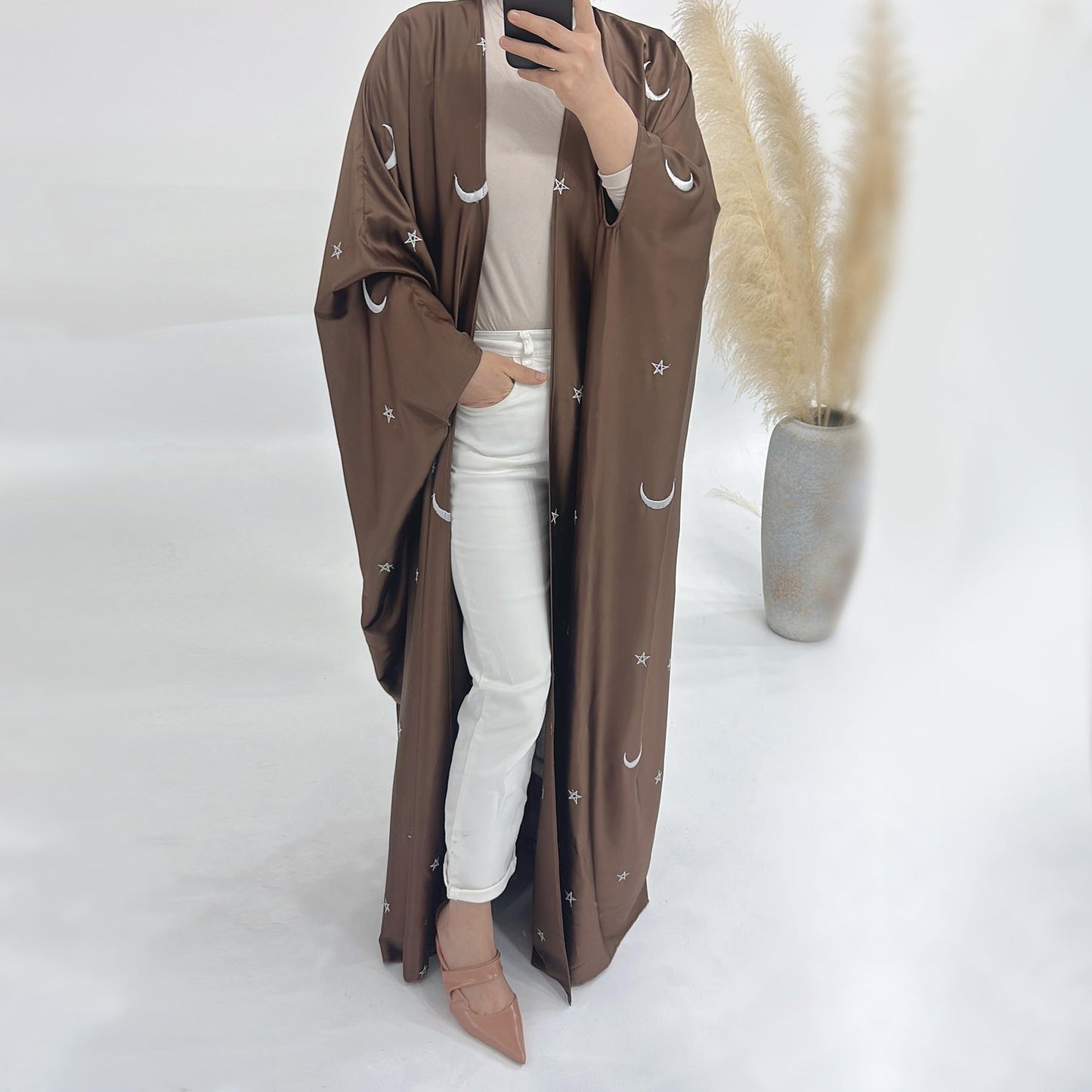 HASASERIES HS1171 Moon Embroidered Robe Kaftan Abaya