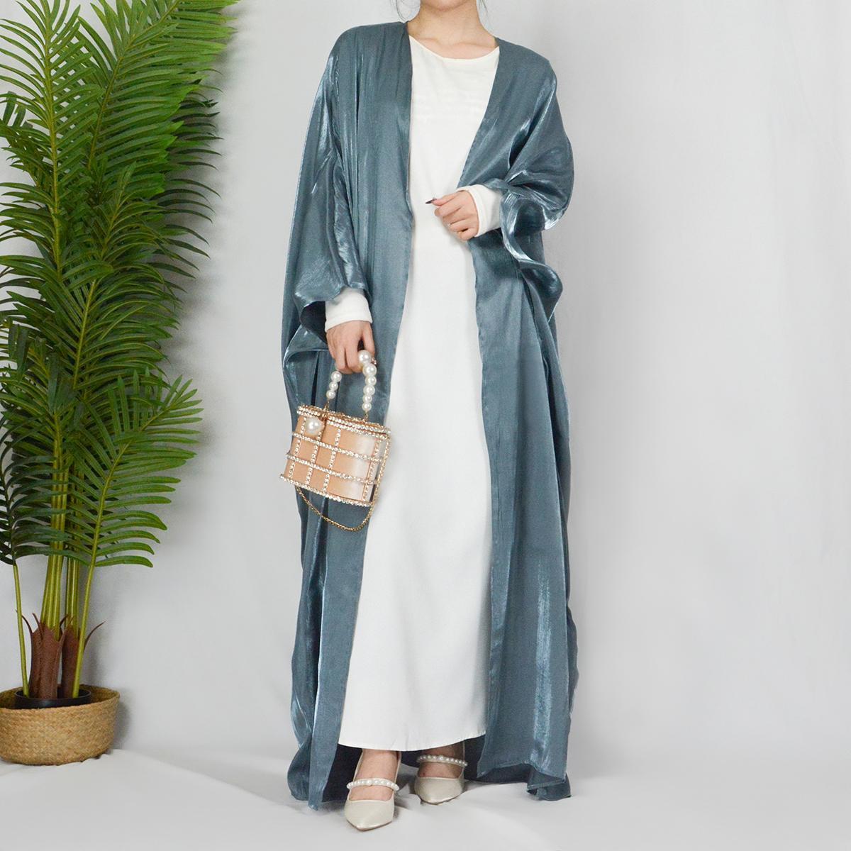 HASASERIES HS0466 Muslim Fashion Shiny Silk Bat Sleeves Robe
