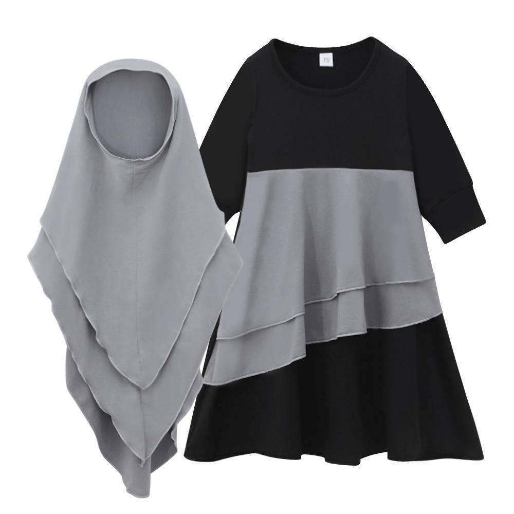 HASASERIES HS1194 Ensemble 2 pièces, Abaya pour enfant avec khimar à deux couches