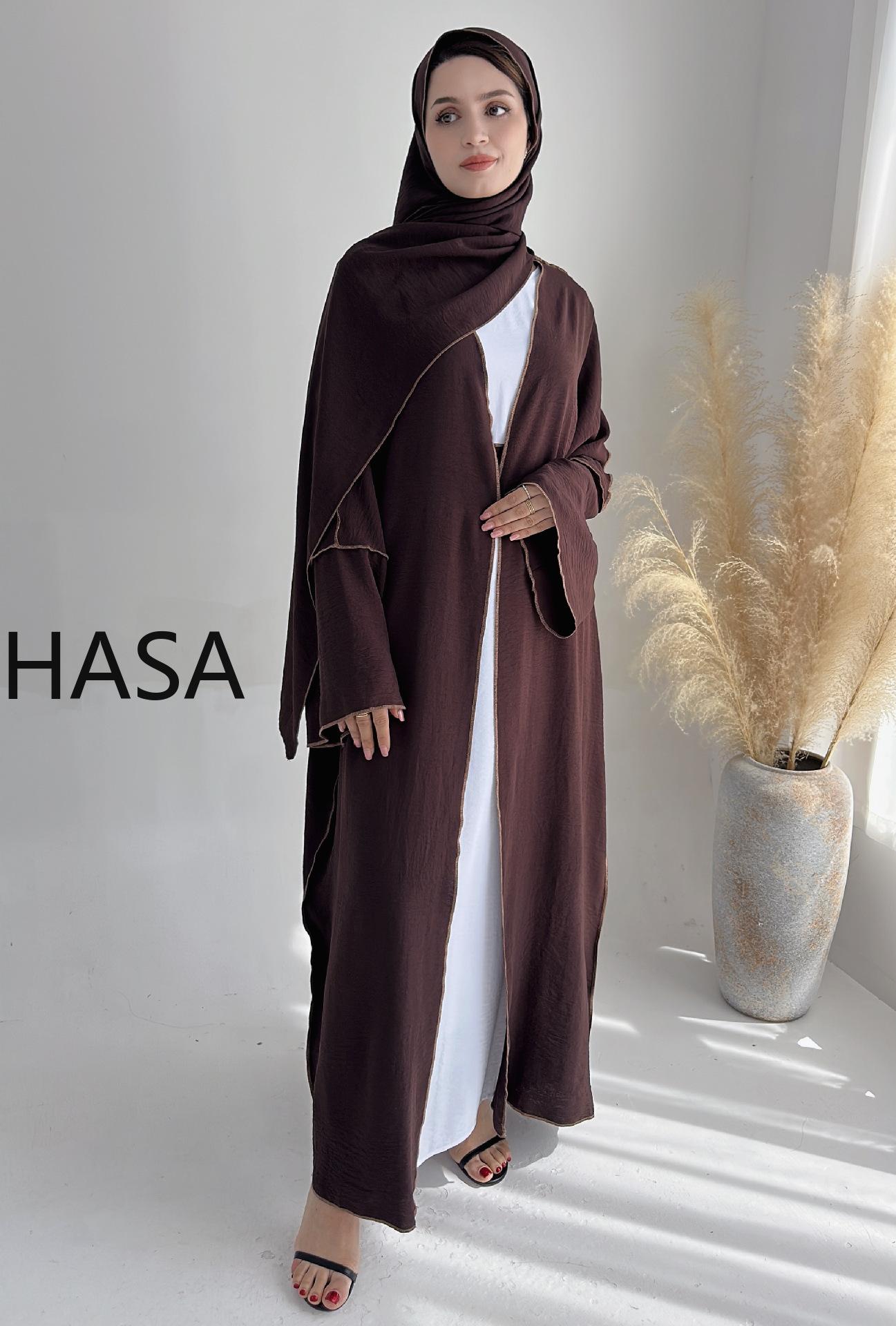 HASA HS1246H 2 PCS SET Crepe Solid Color Loose Hem Cardigan Robe with Hijab