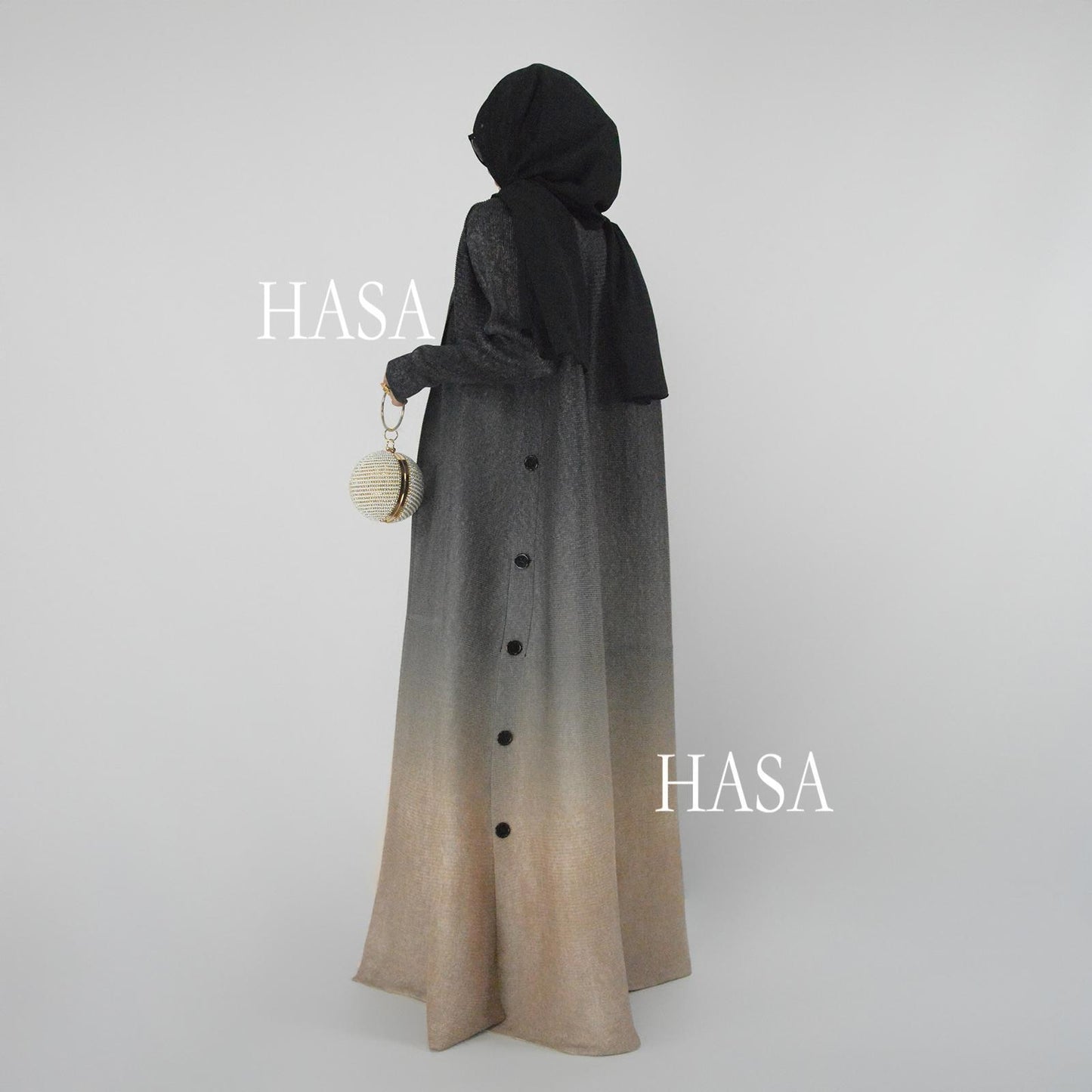 HASASERIES HS6159 Ombré Pleated Abaya with Lapel Collar & Button Closure