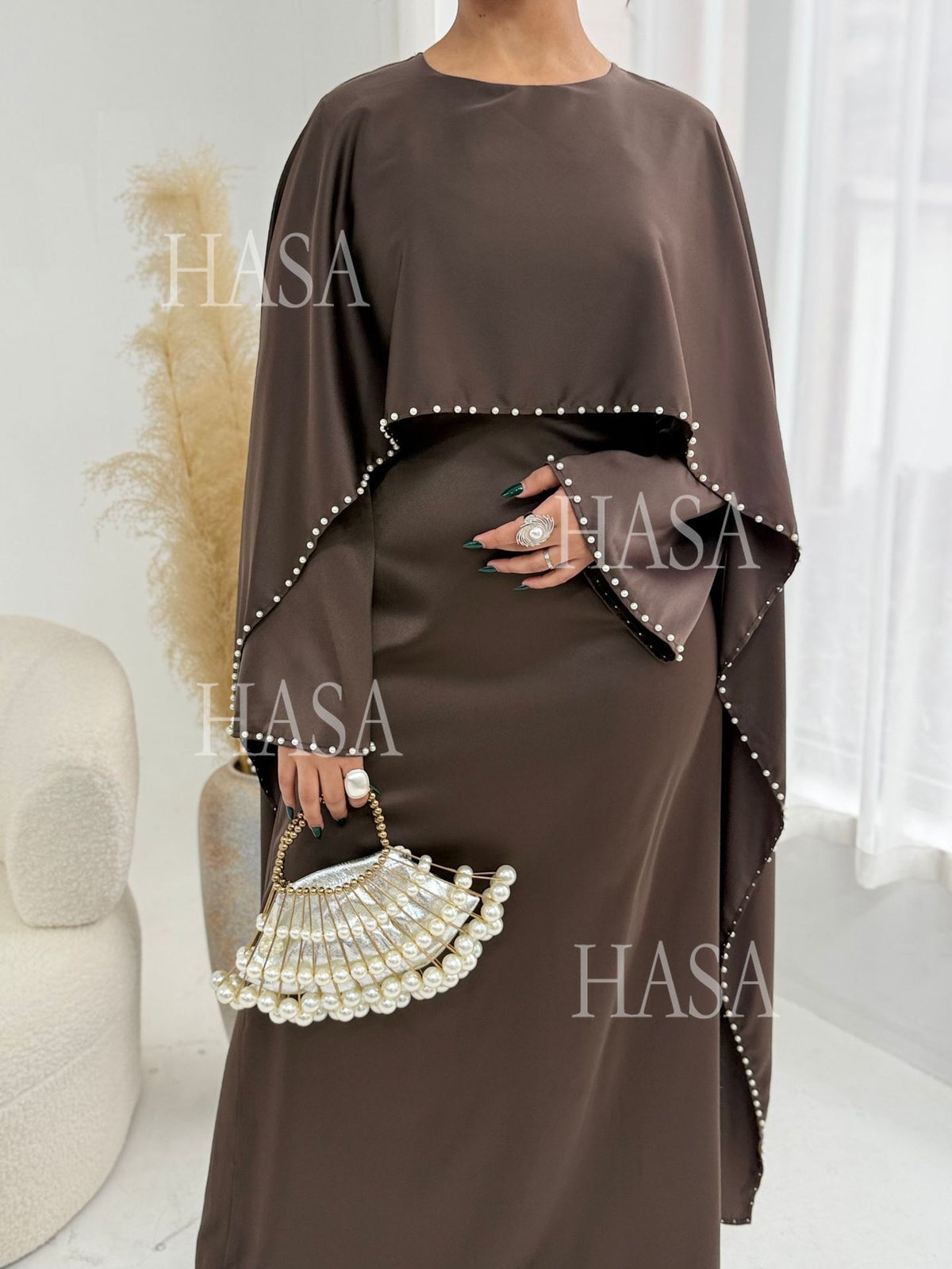 HS6697 Robe Decorated with Pearls and Beads.