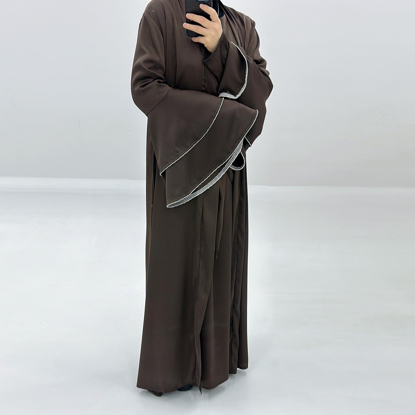 HASASERIES HS1188 Ensemble 3 pièces, cardigan en satin + robe intérieure + ceinture spéciale