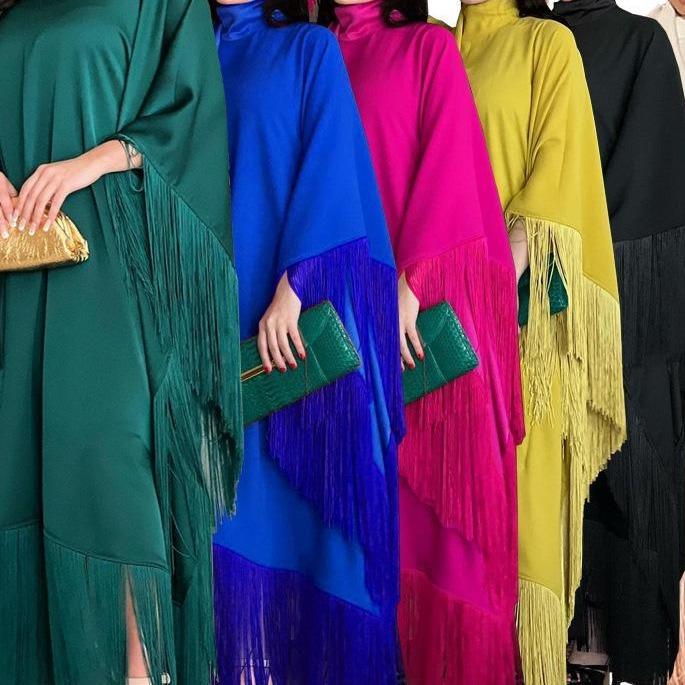 HS0467 Ladies Dolman Sleeve Tassel Kaftan High Fashion Dress modest party dress